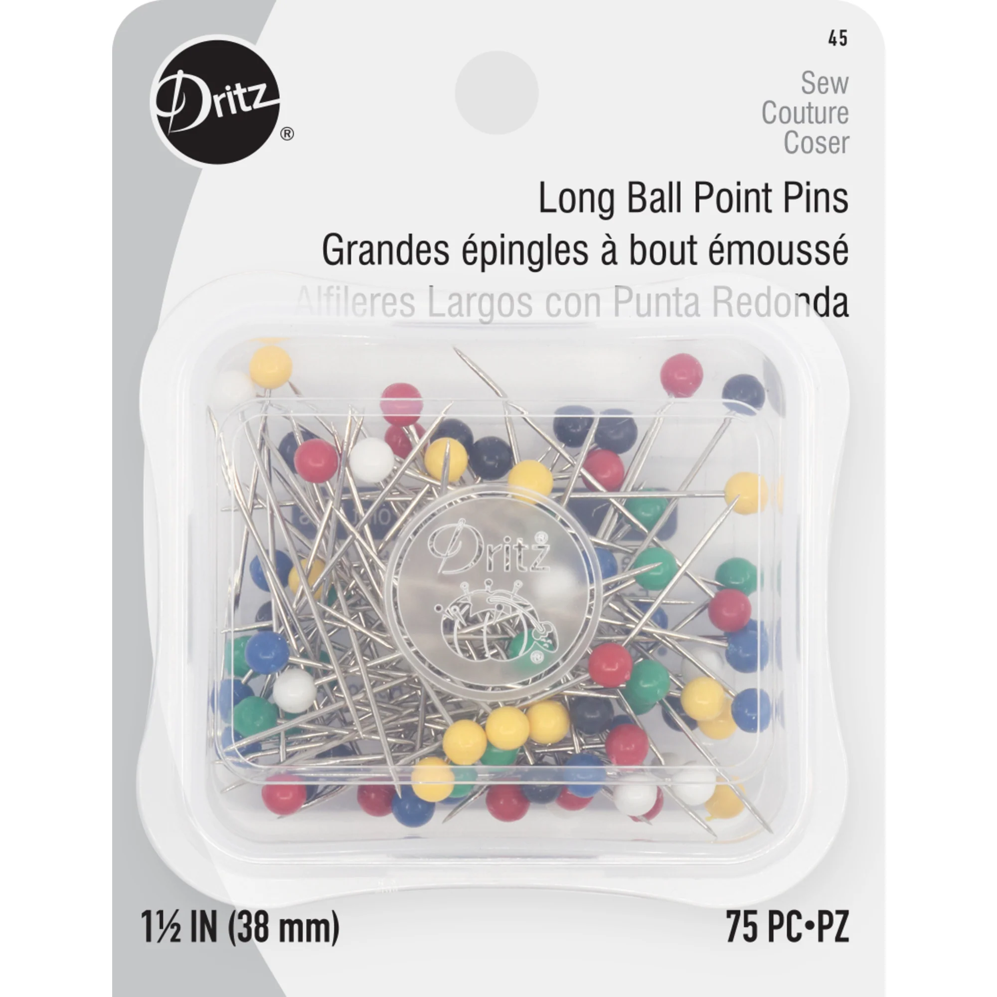 1-1/2" Long Ball Point Pins, Assorted, 75 pc