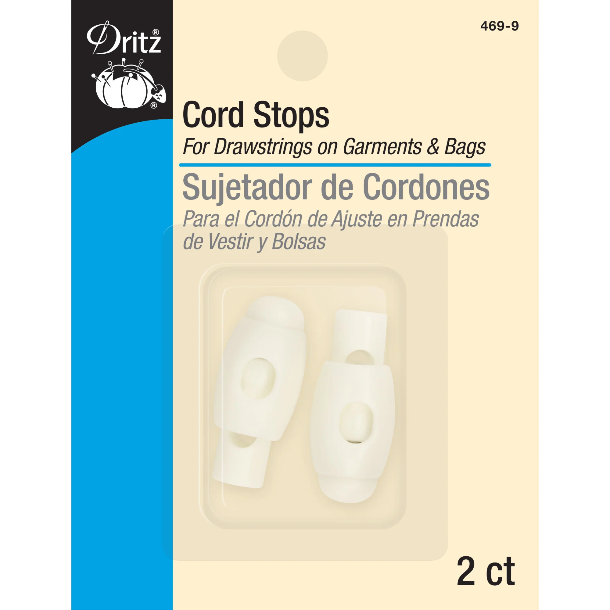 Cord Locks & Stops, White, 2 pc