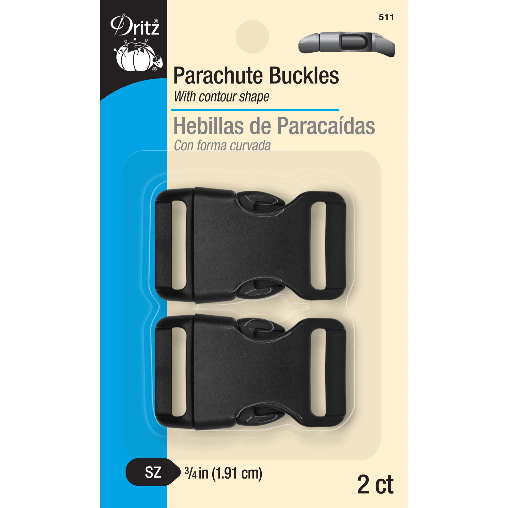 3/4" Parachute Buckles, Black, 2 pc