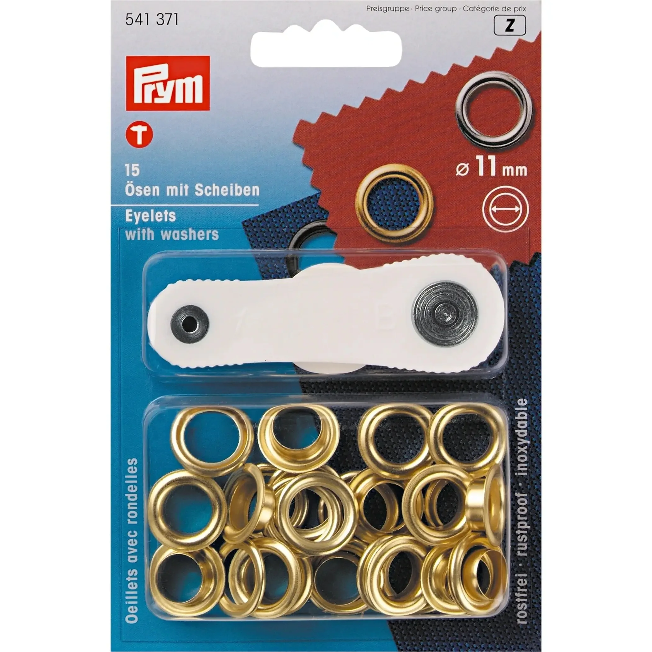 Eyelets with washers 11 mm gold with tools 15pc