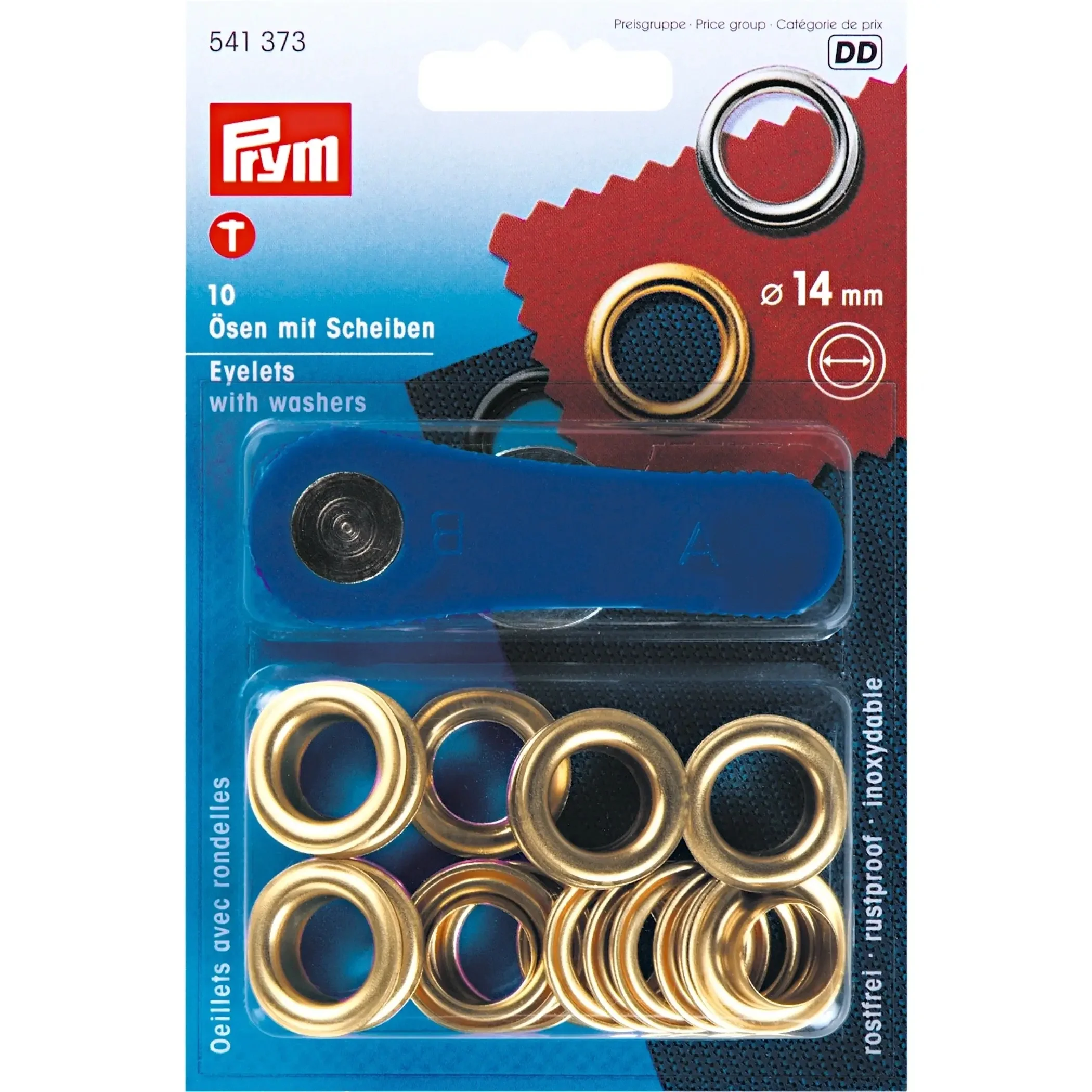Eyelets with washers 14 mm gold with tools 10pc