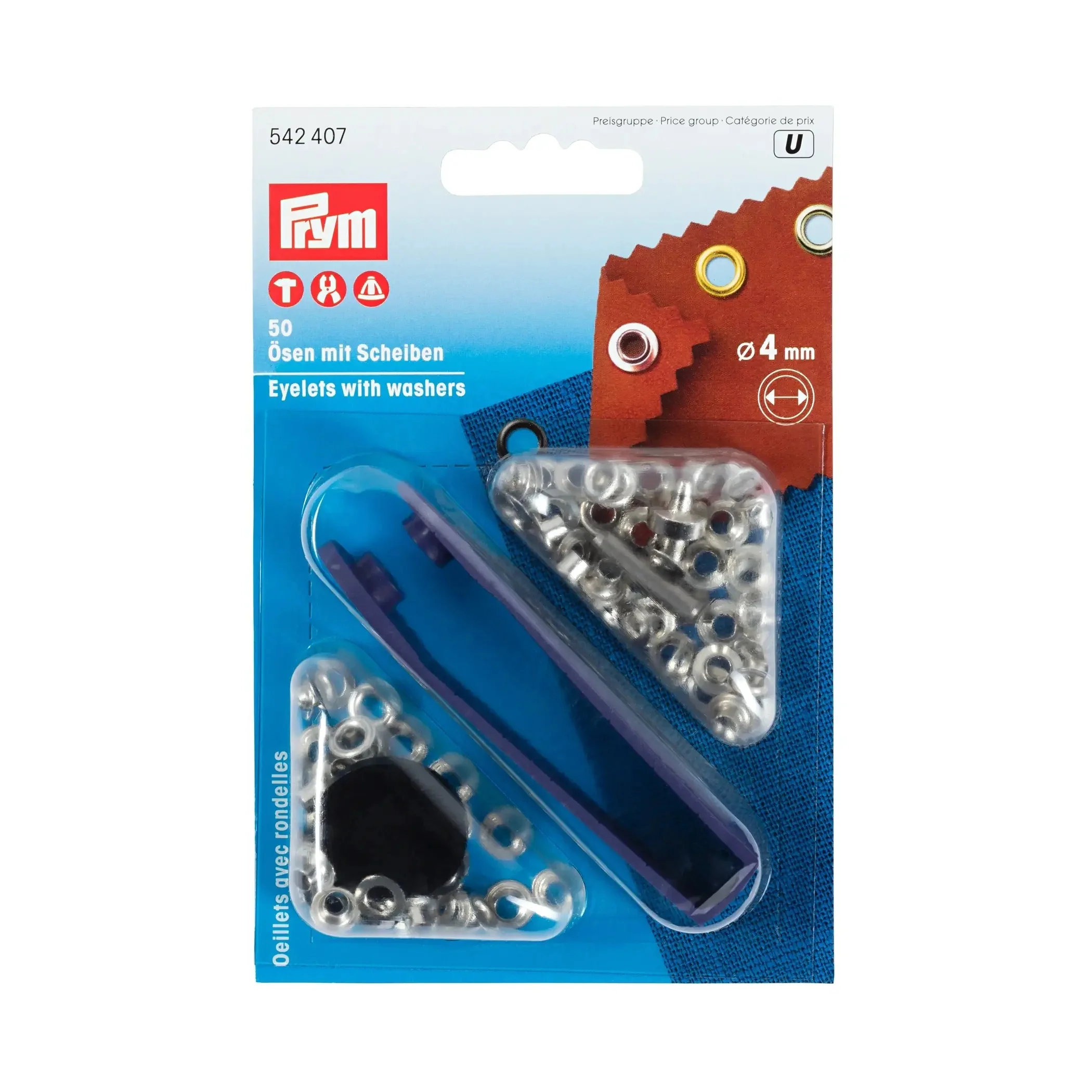 Eyelets with washers 4 mm silver with tools 50pc