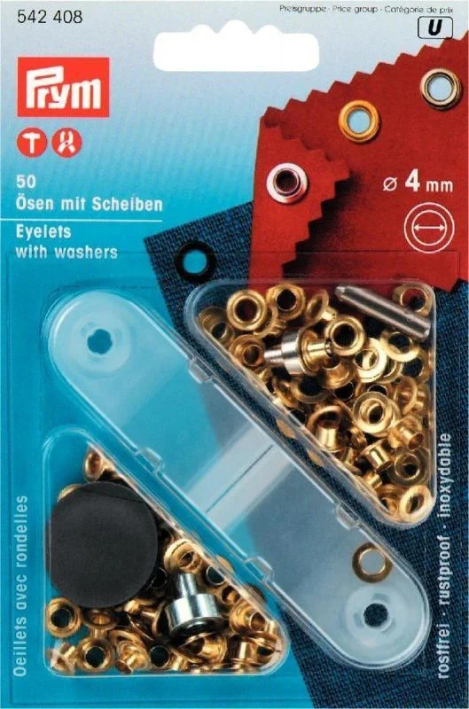 Eyelets with washers 4mm gold with tools 50pc