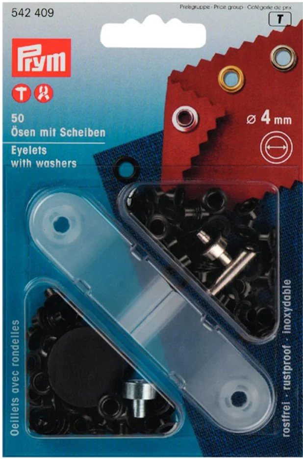 Eyelets with washers 4mm black oxidized with tools 50pc