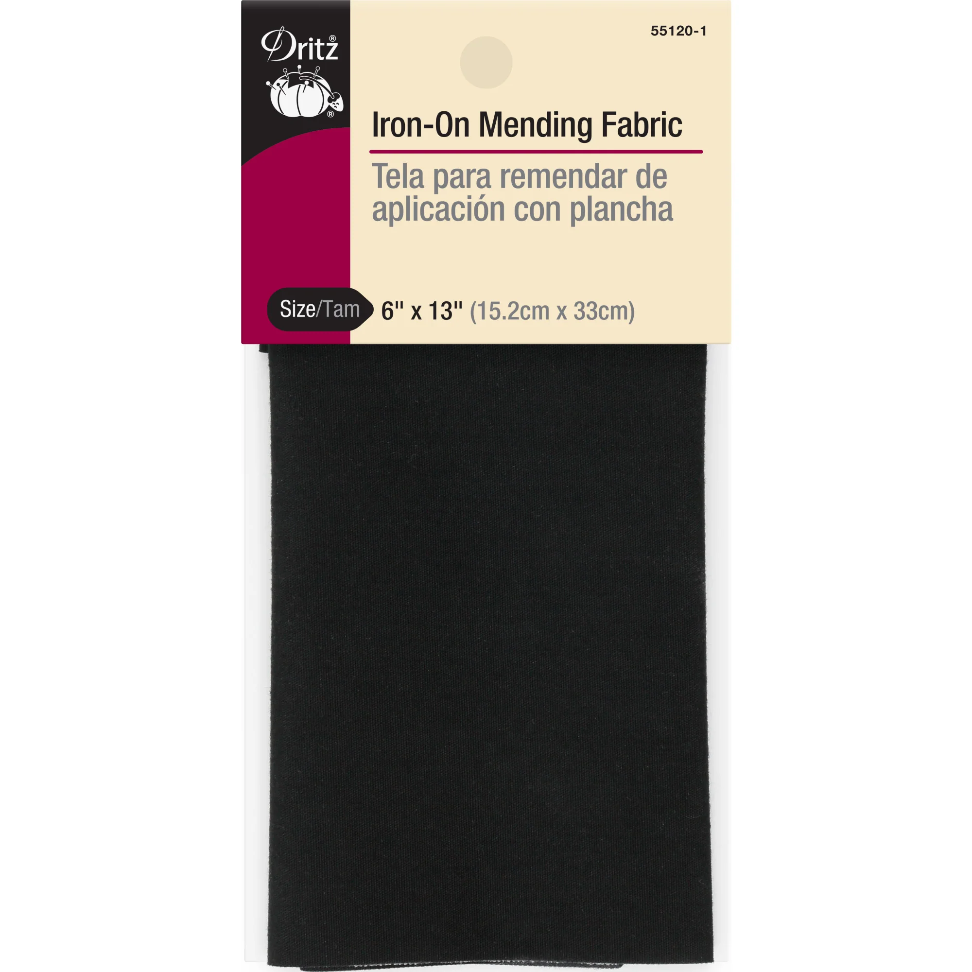 Iron-On Mending Tape, 6" x 13", Black