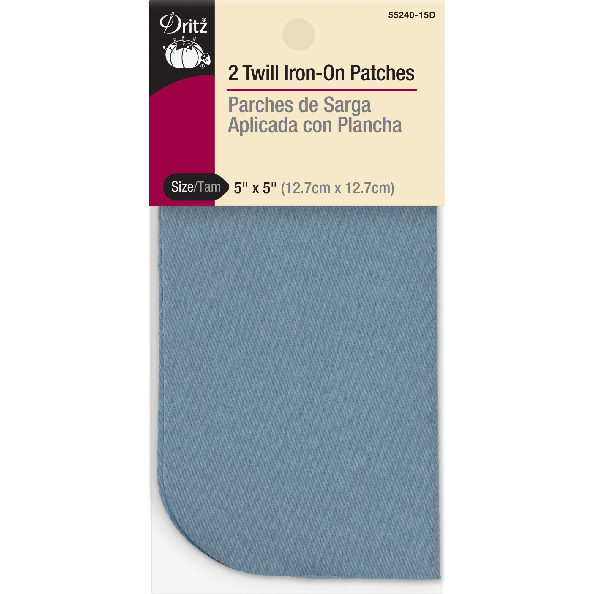 Twill Iron-On Patches, 5" x 5", 2 pc, Light Blue