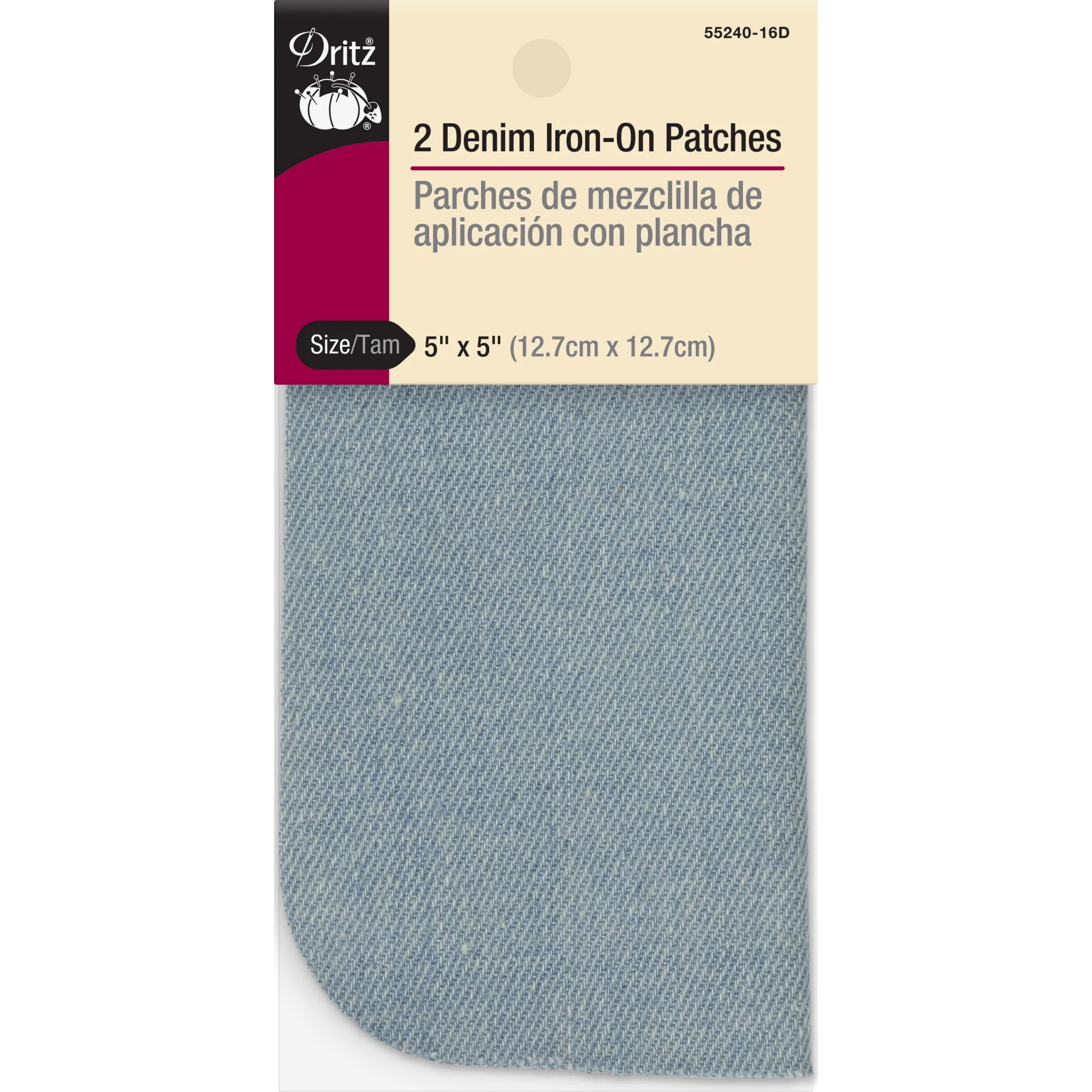 Denim Iron-On Patches, 5" x 5", 2 pc, Stonewashed