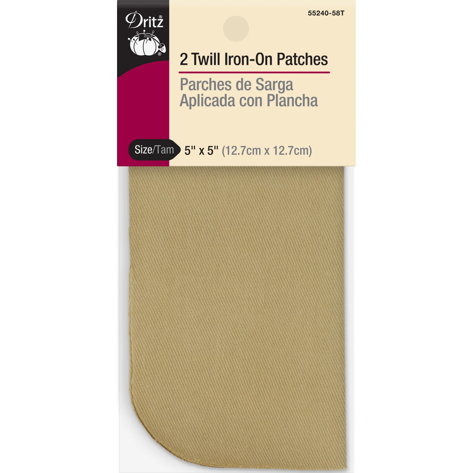 Twill Iron-On Patches, 5" x 5", 2 pc, Khaki