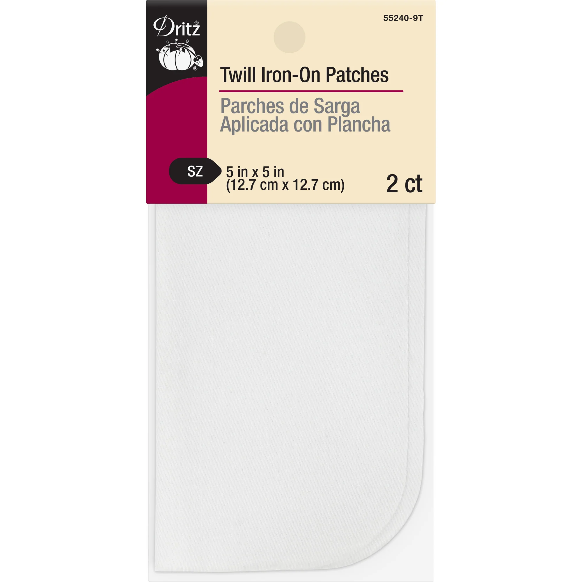 Twill Iron-On Patches, 5" x 5", 2 pc, White