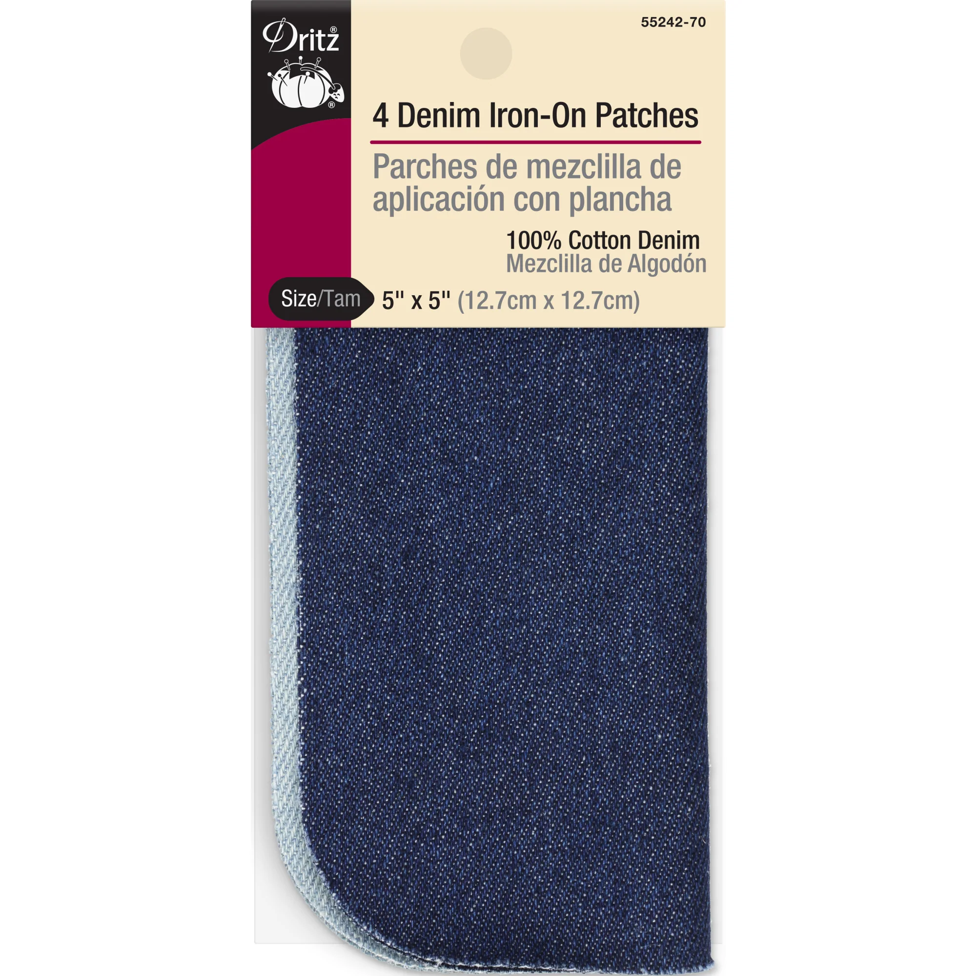 Denim Iron-On Patches, 5" x 5", Assorted, 4 pc