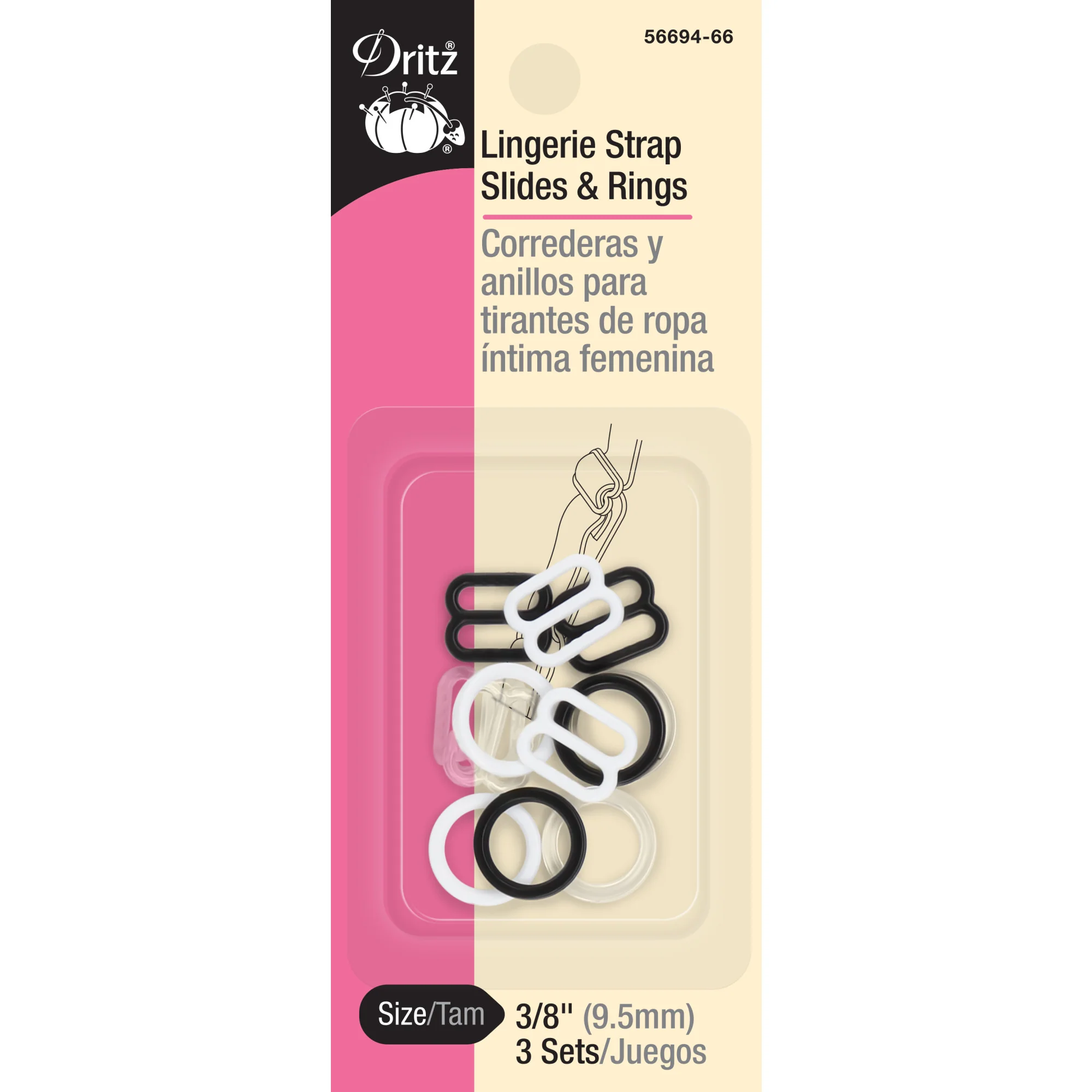 3/8" Lingerie Strap Slides & Rings, Assorted, 3 Sets