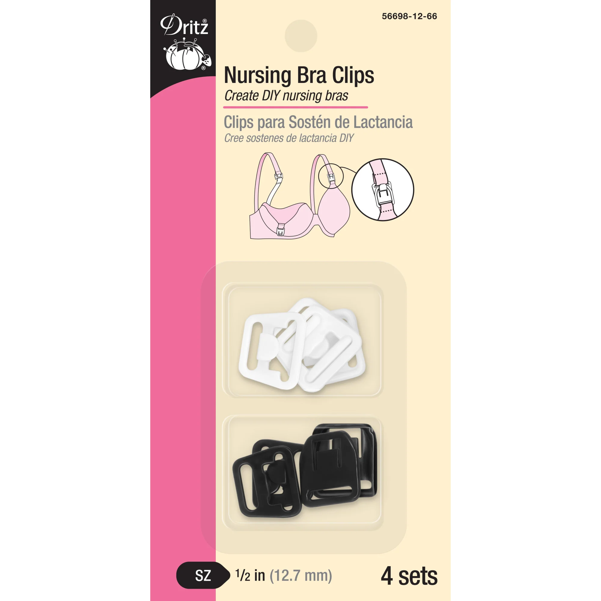 Nursing Bra Clips, Black & White, 4 Sets, 1/2"