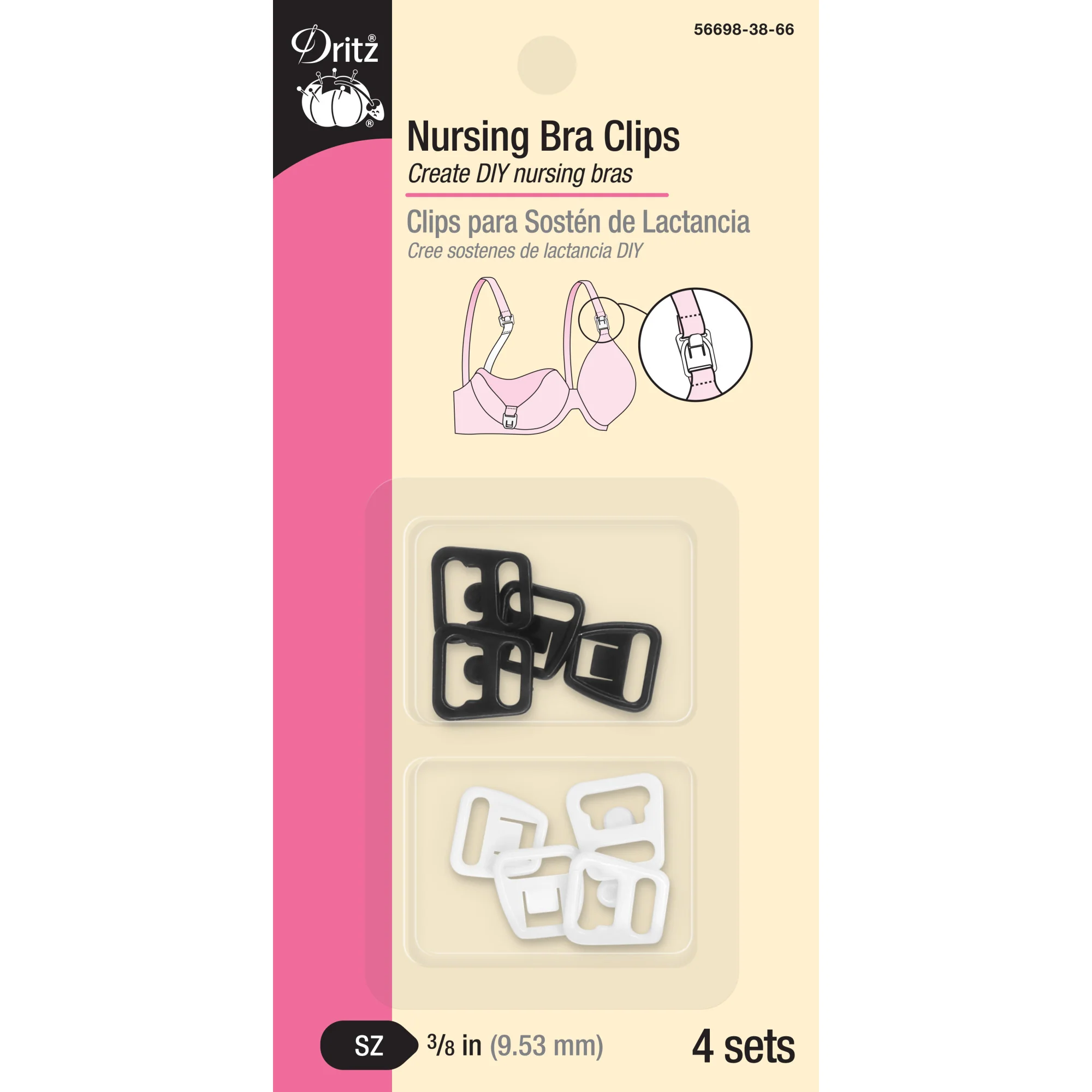 Nursing Bra Clips, Black & White, 4 Sets, 3/8"