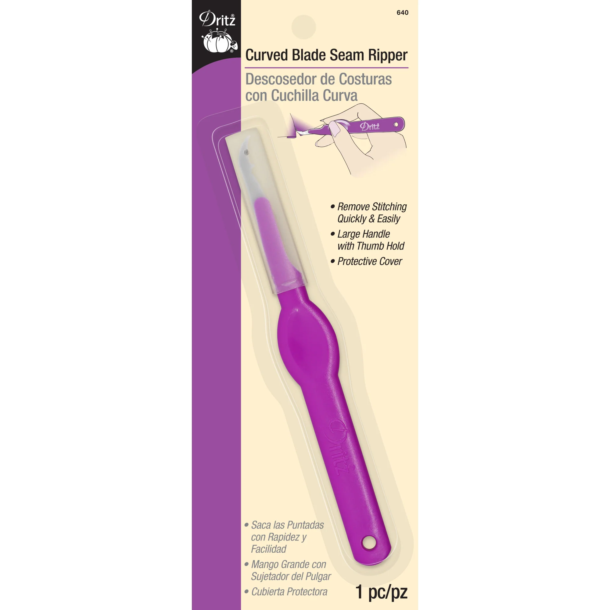 Curved Blade Seam Ripper, Thumb Hold