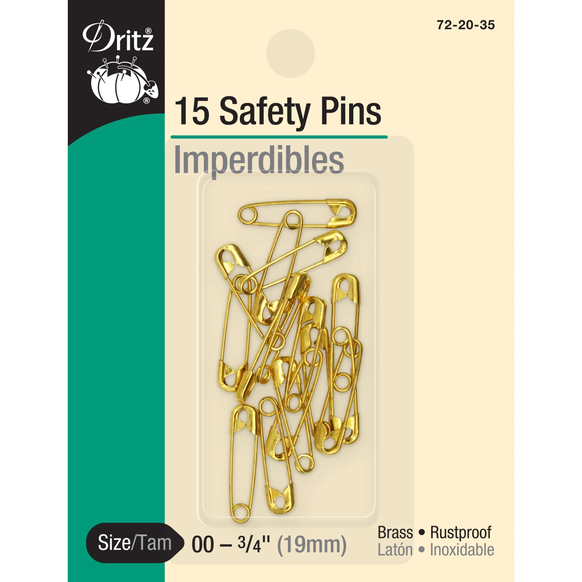 3/4" Safety Pins, Gilt, 15 pc