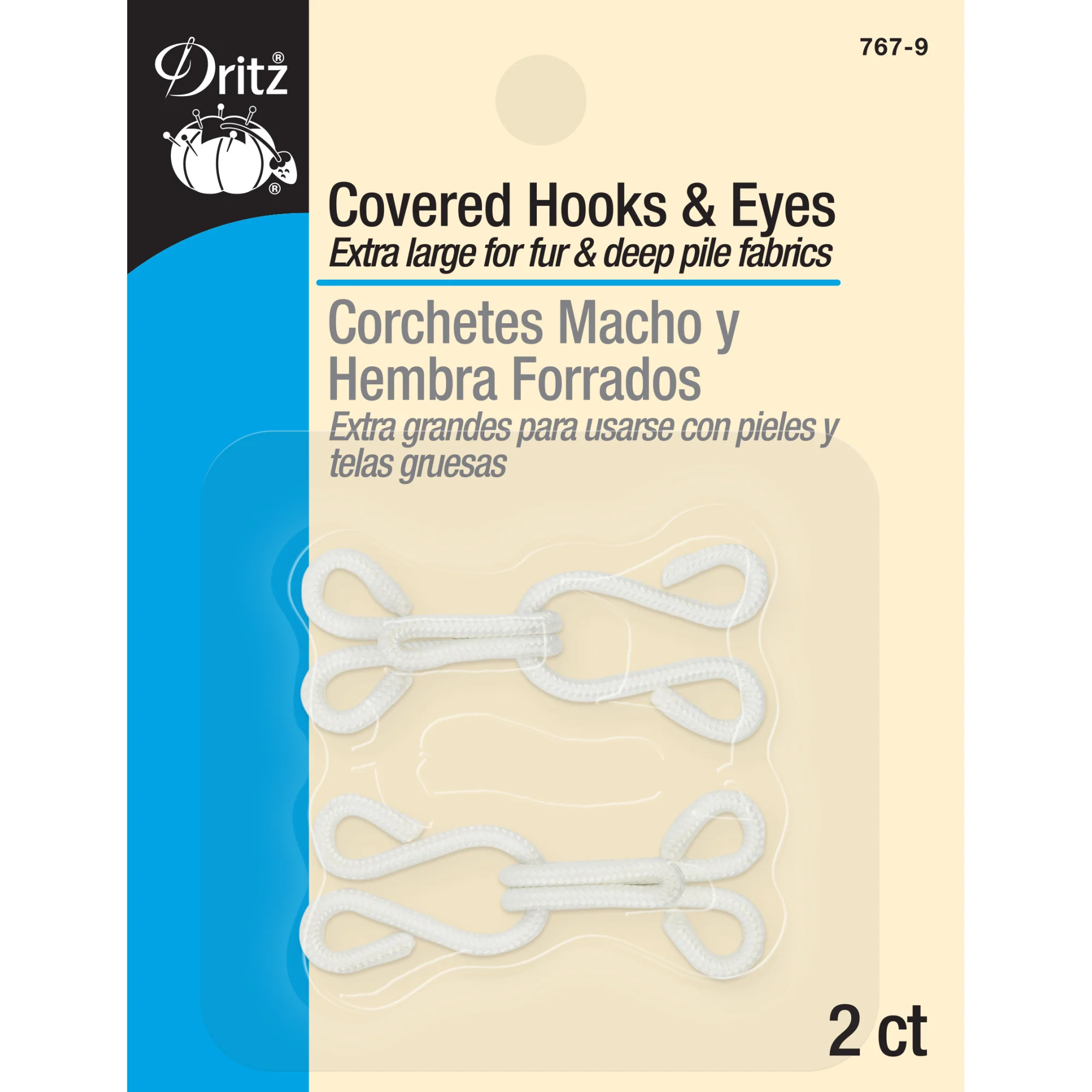 Covered Hooks & Eyes, 2 pc, White