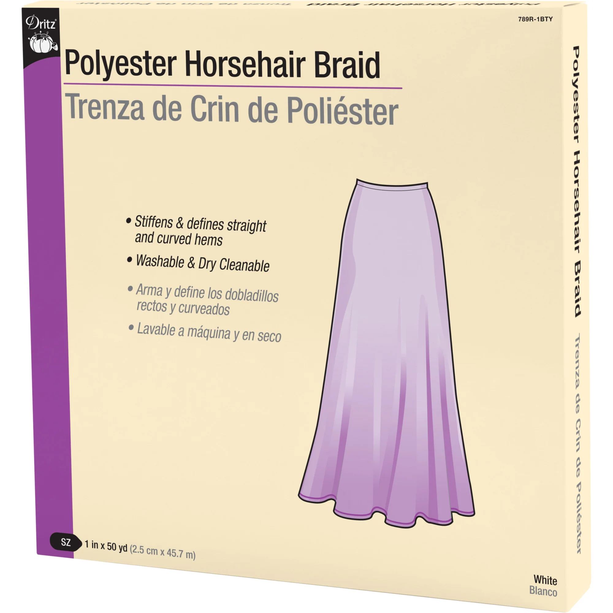 1" Polyester Horsehair Braid, 50 yd, White