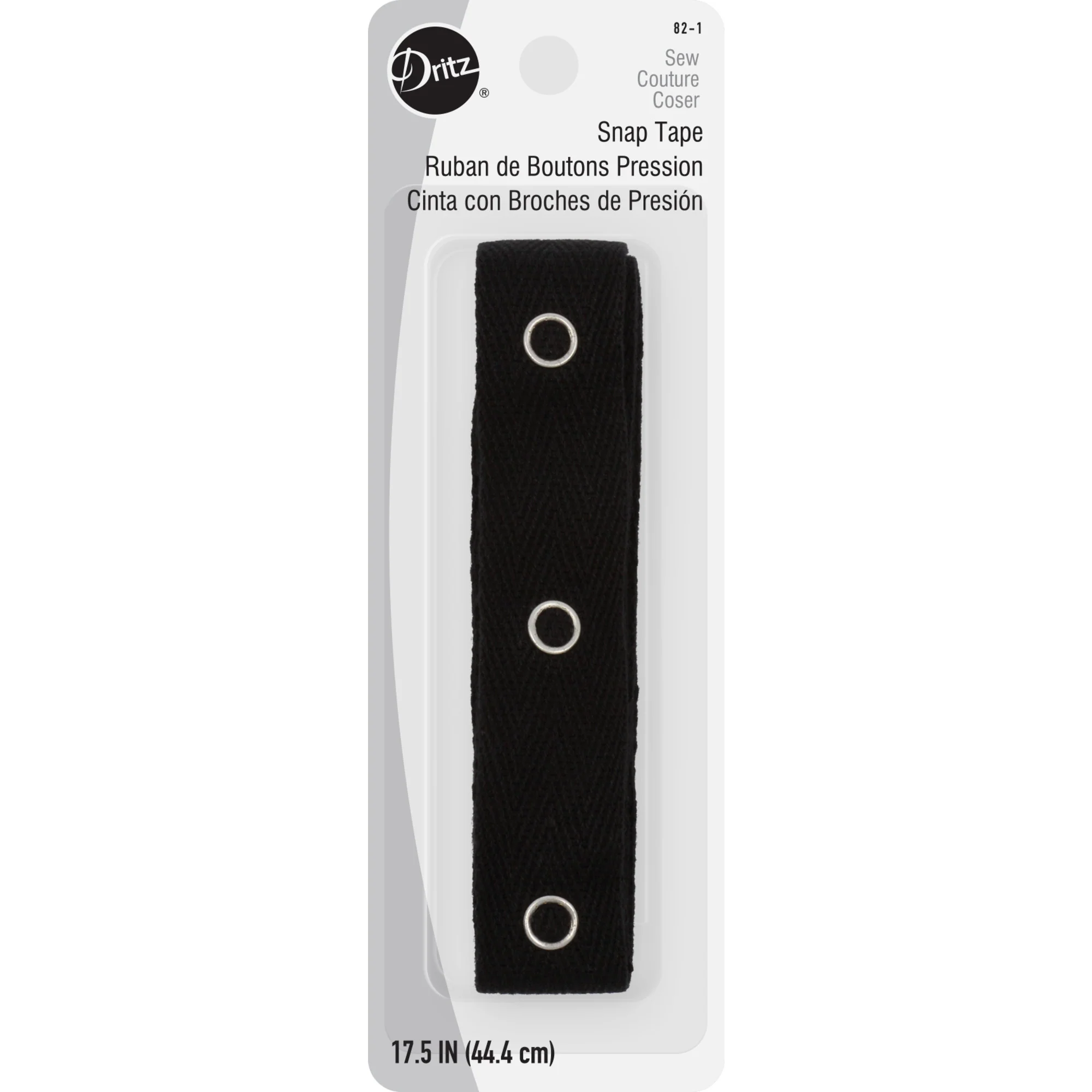 17-1/2" Snap Tape, 12 Snaps, Black