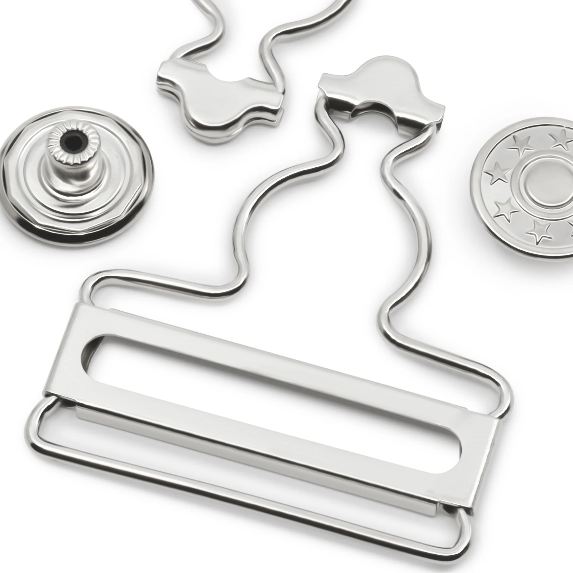 1-3/4" Overall Buckles with No-Sew Buttons, Nickel, 2 pc - Image 2