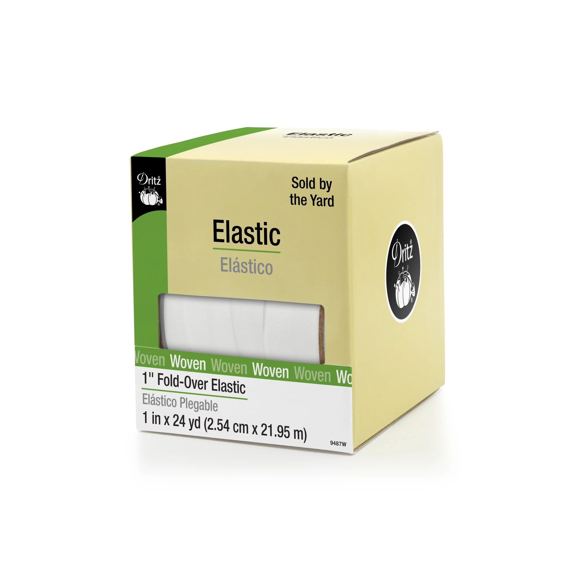 1" Fold-Over Elastic, White, 24 yd