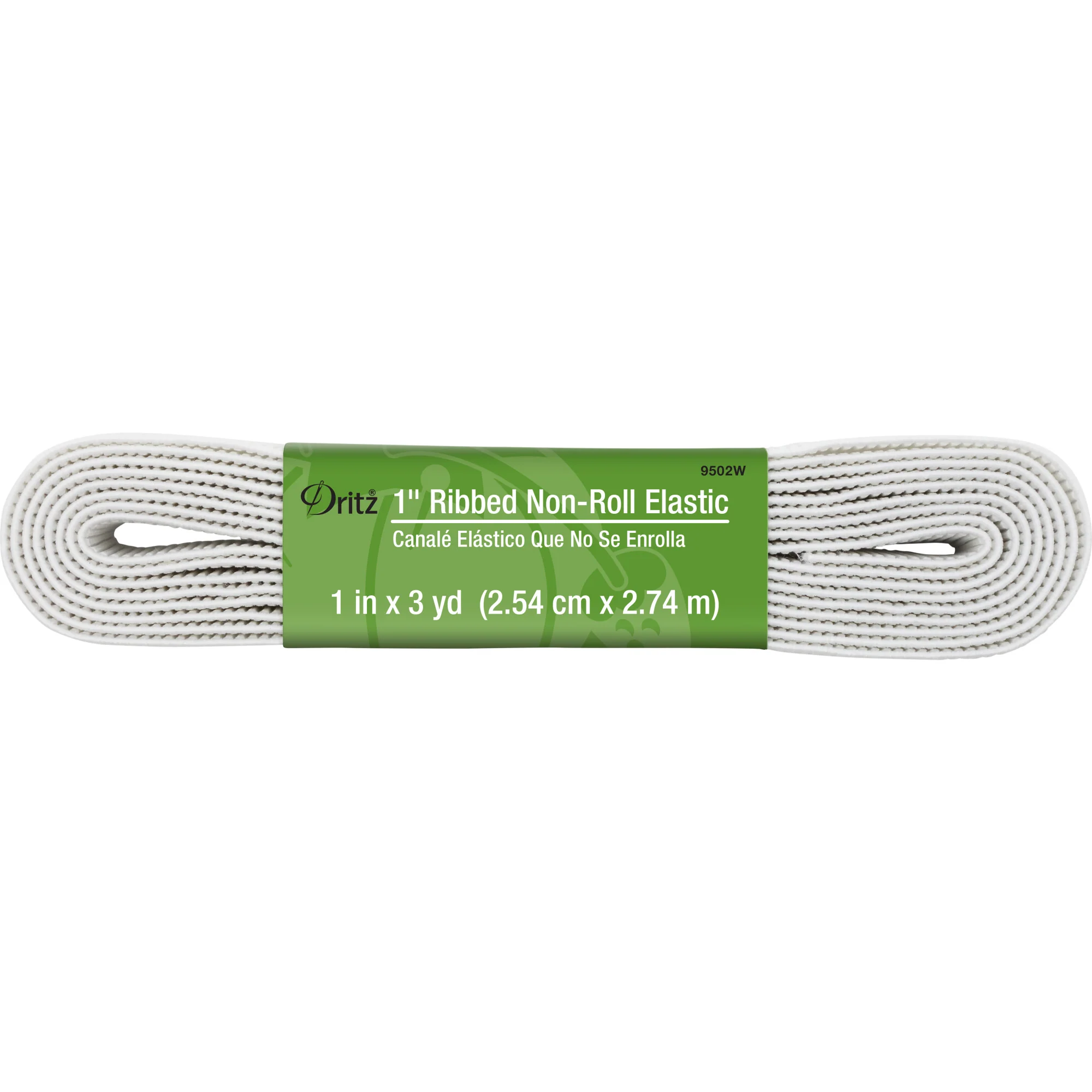 1" Ribbed Non-Roll Elastic, White, 3 yd