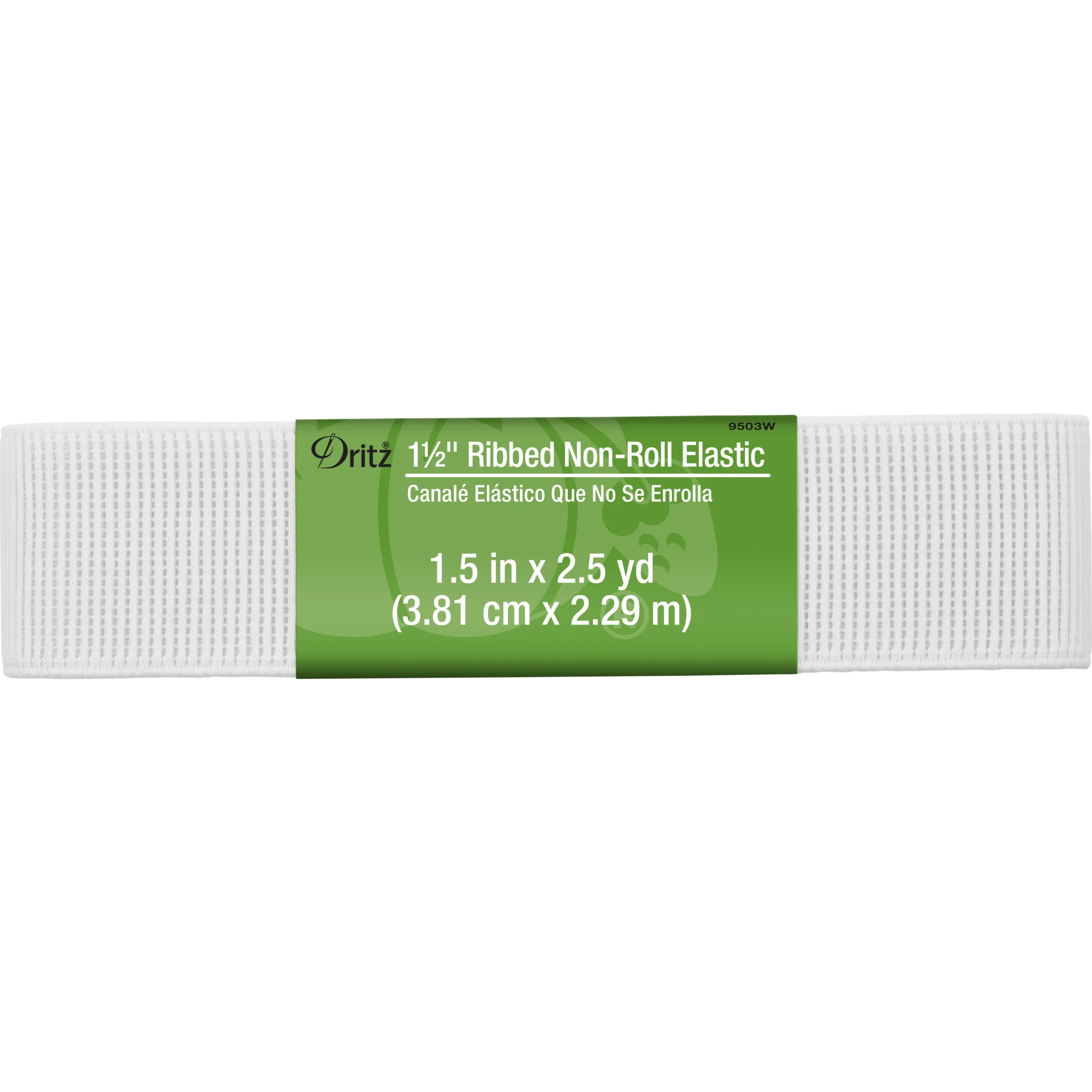 1-1/2" Ribbed Non-Roll Elastic, White, 2-1/2 yd
