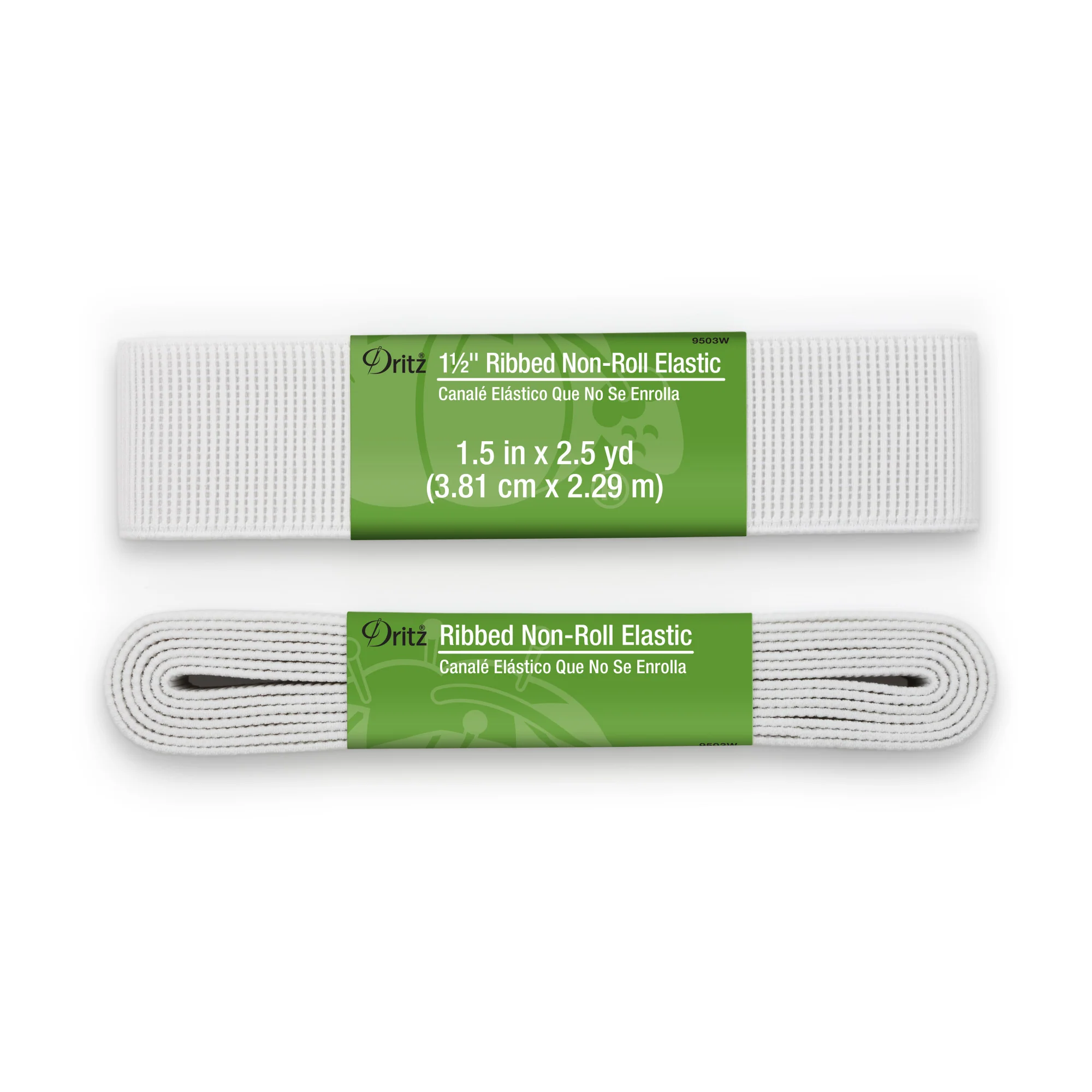 1-1/2" Ribbed Non-Roll Elastic, White, 2-1/2 yd - Image 2