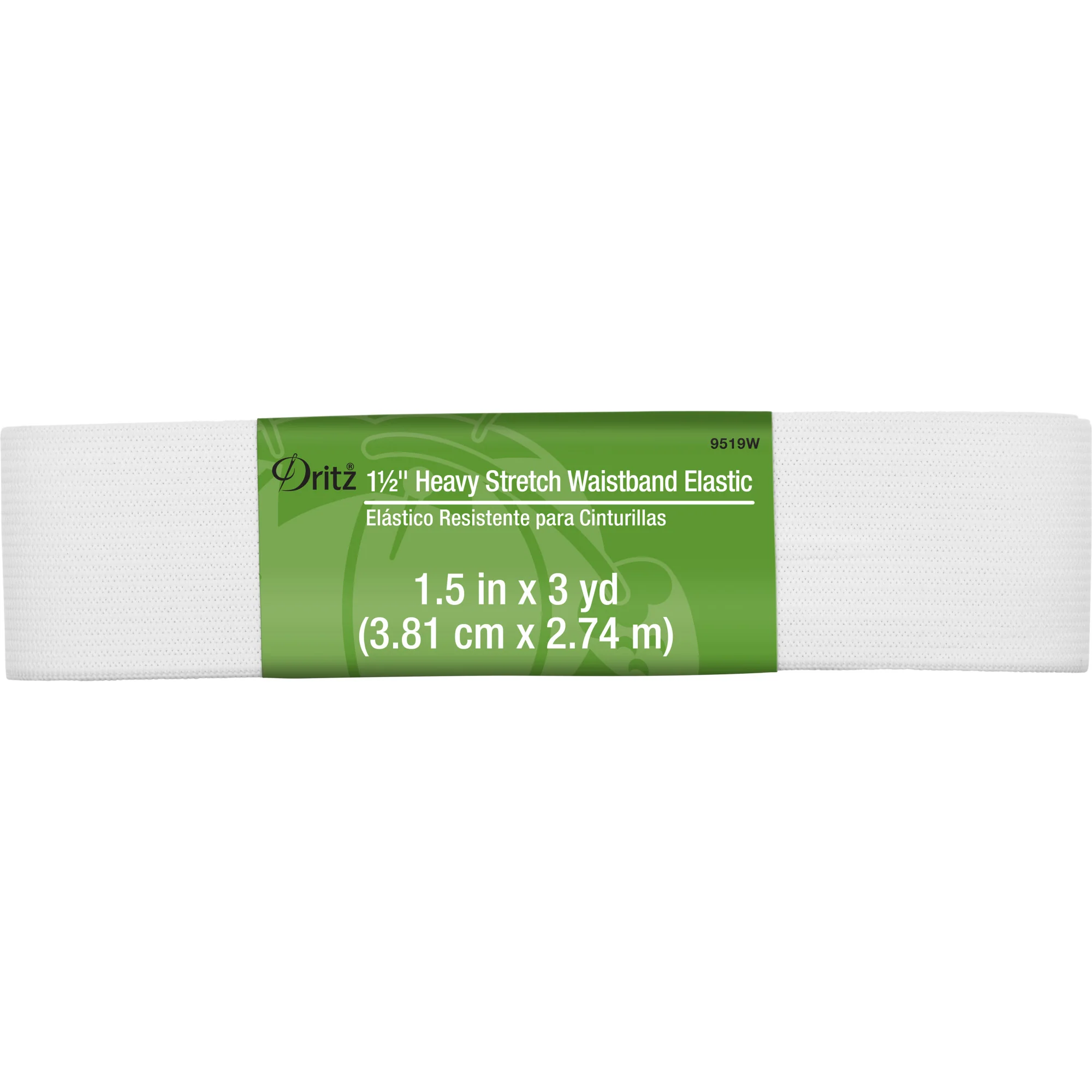 1-1/2" Heavy Stretch Waistband Elastic, White, 3 yd