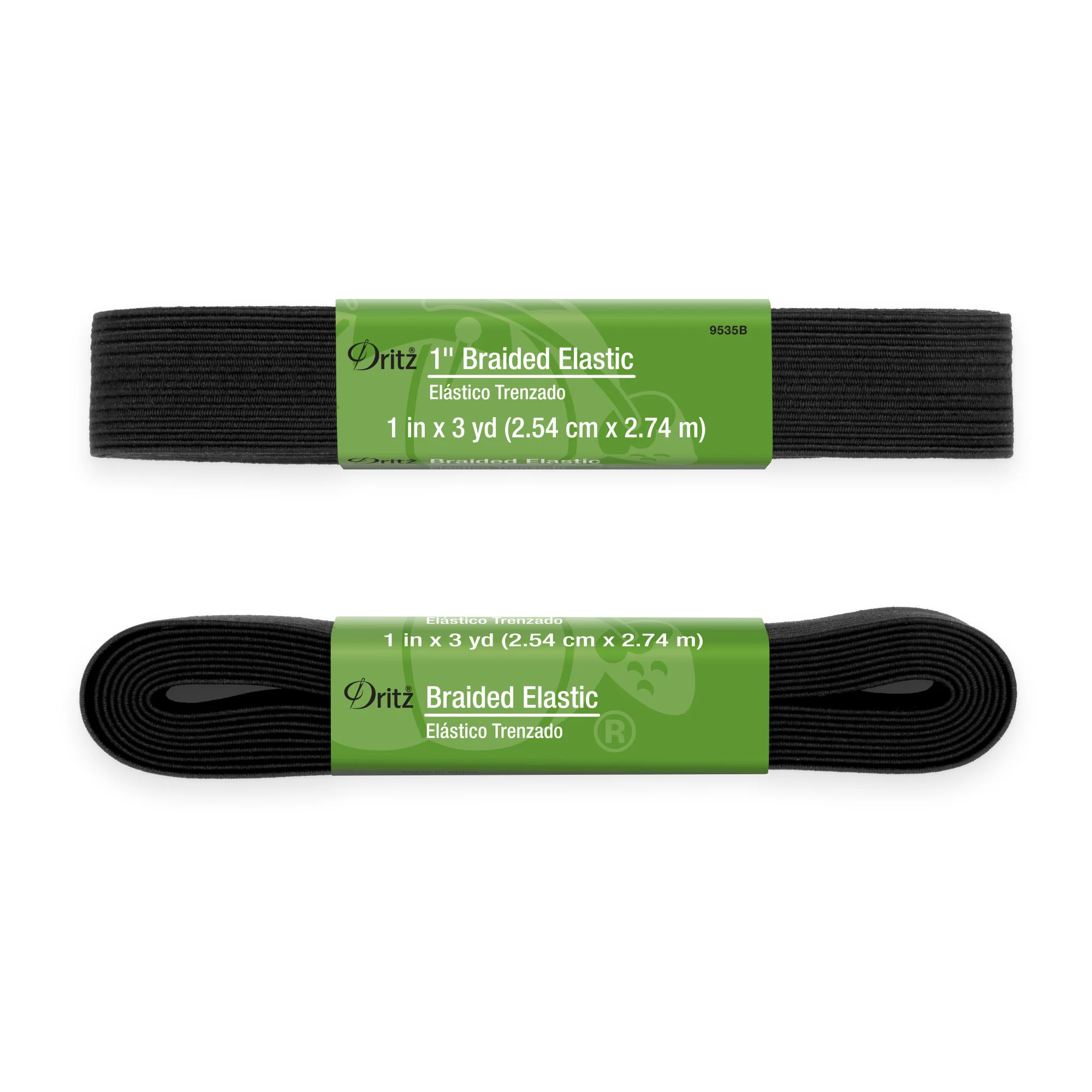 1" Black Braided Elastic, 3 yd - Image 2