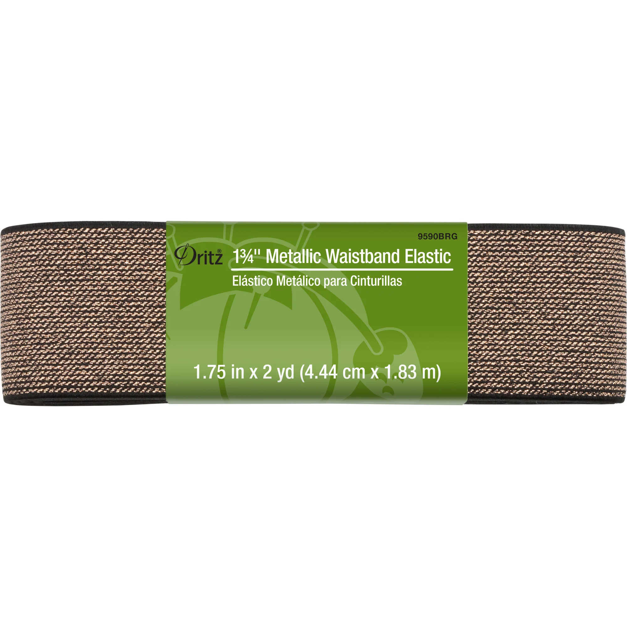 1-3/4" Metallic Waistband Elastic, Black & Rose Gold Metallic, 2 yd