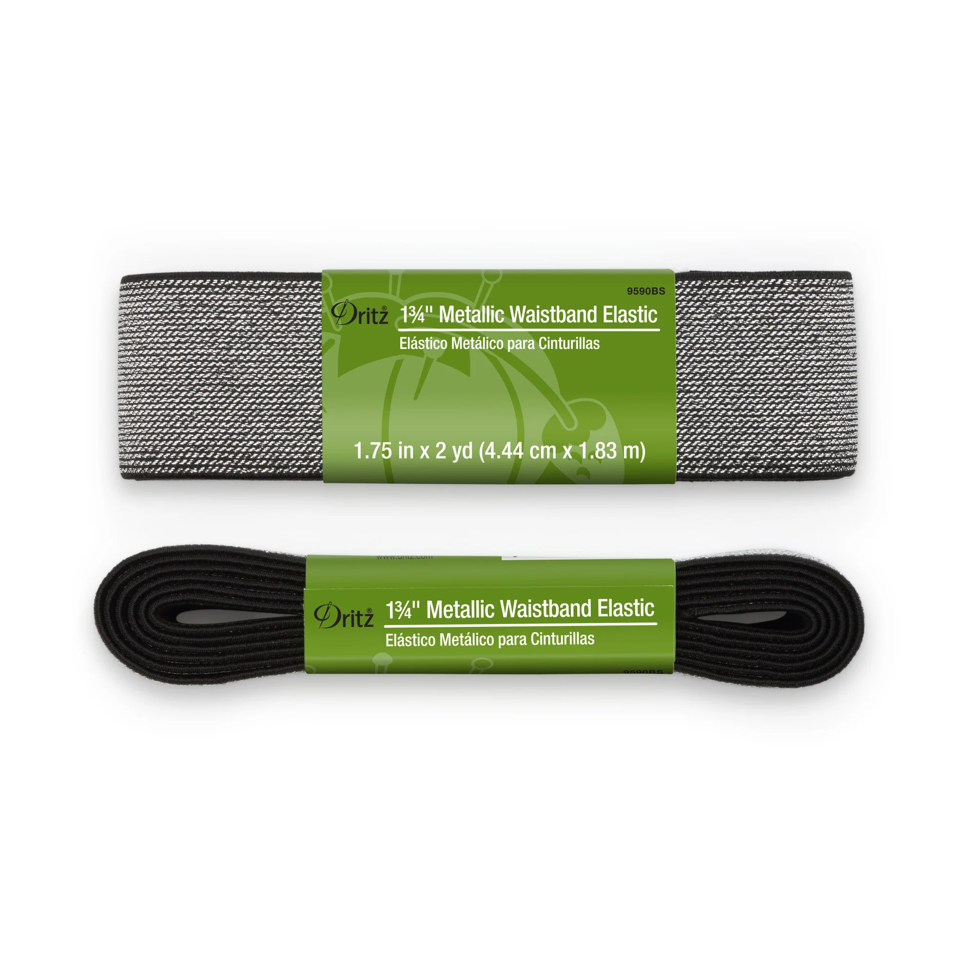 1-3/4" Metallic Waistband Elastic, Black & Silver Metallic, 2 yd - Image 2