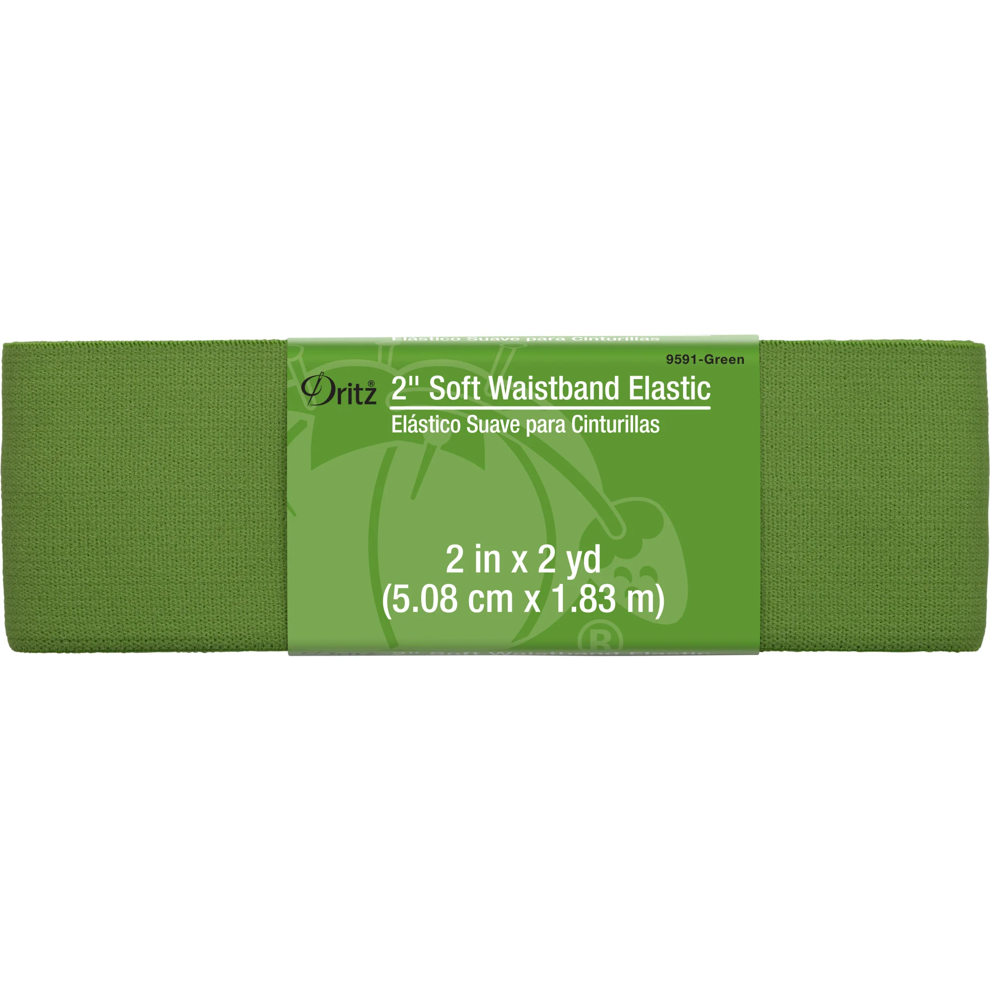 2" Soft Waistband Elastic, Green, 2 yd