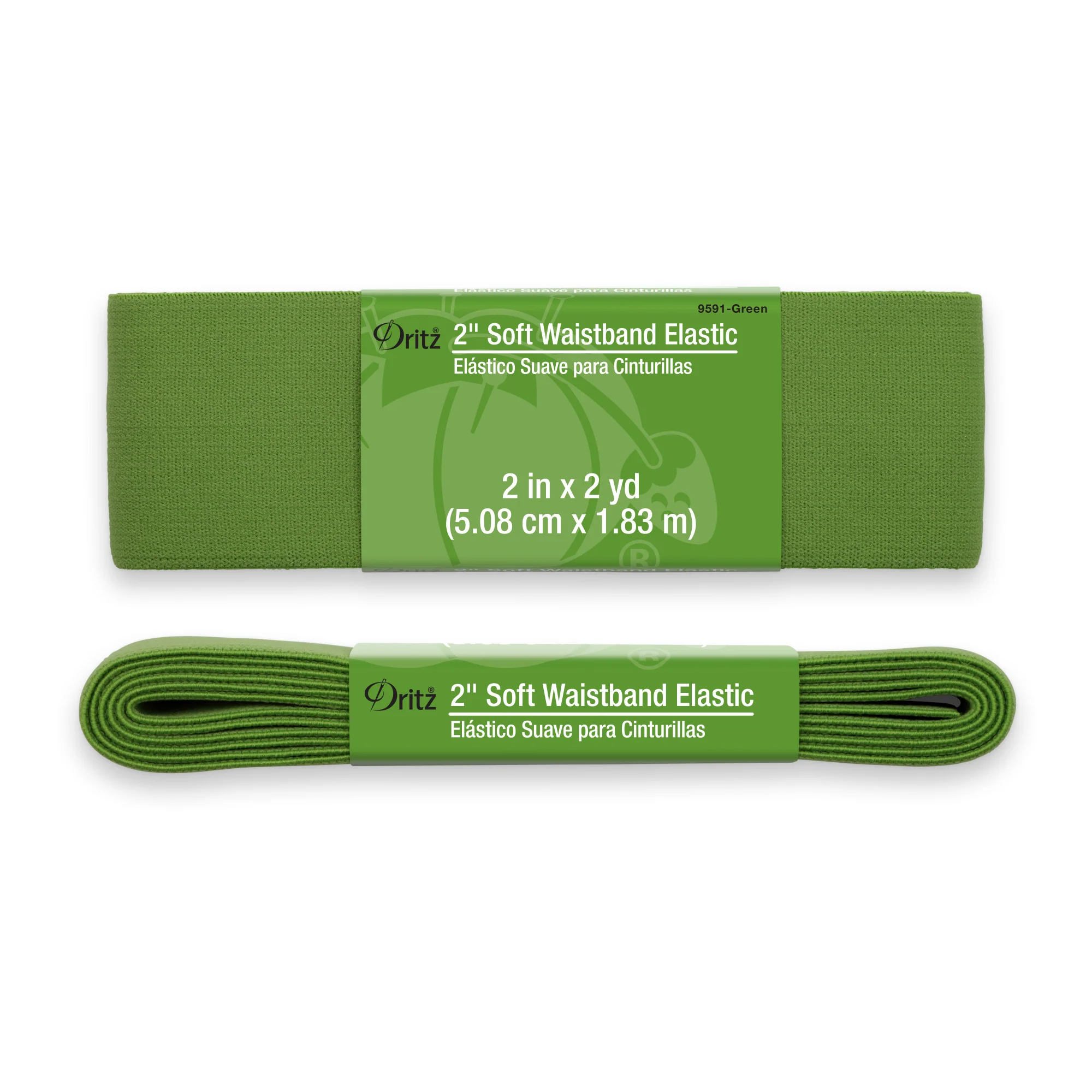2" Soft Waistband Elastic, Green, 2 yd - Image 2