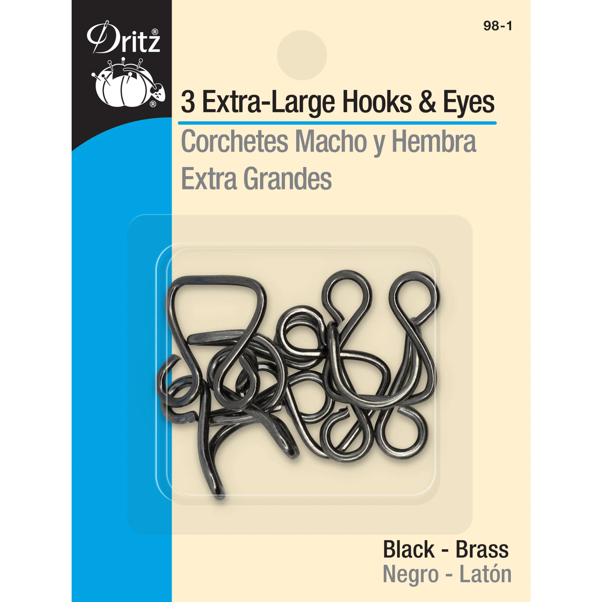 Hooks & Eyes, 3 pc, Black