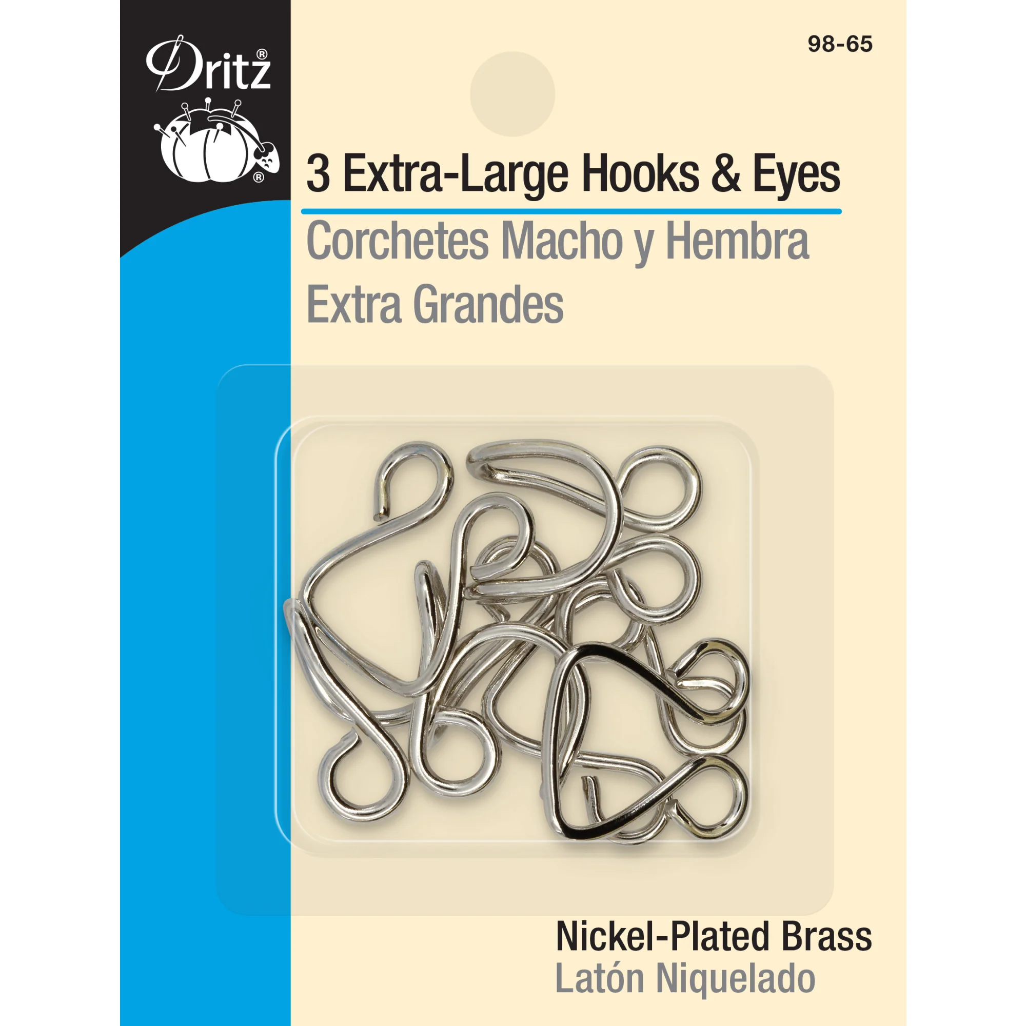 Extra-Large Hooks & Eyes, 3 Sets, Nickel