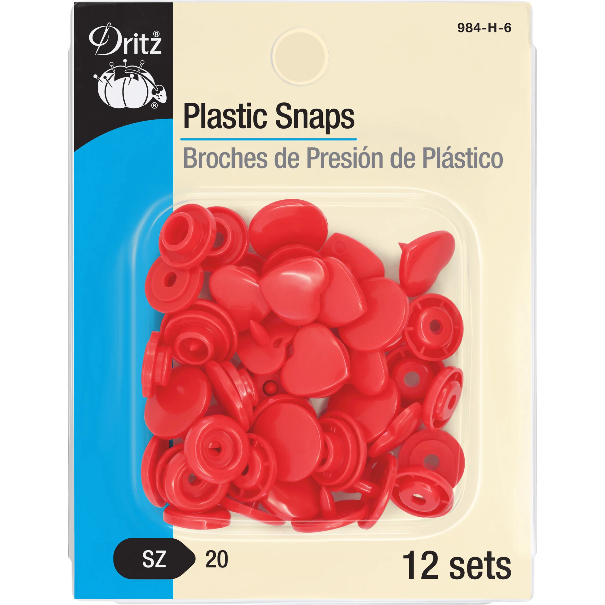 Plastic Color Heart Snaps, 12 Sets, Red