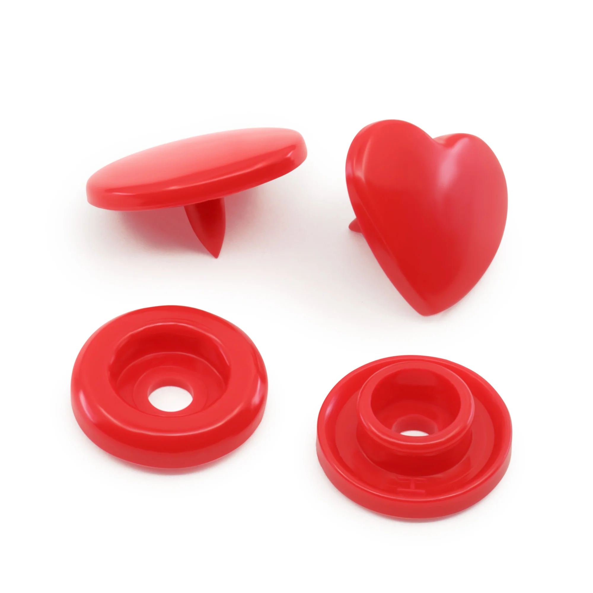 Plastic Color Heart Snaps, 12 Sets, Red - Image 3