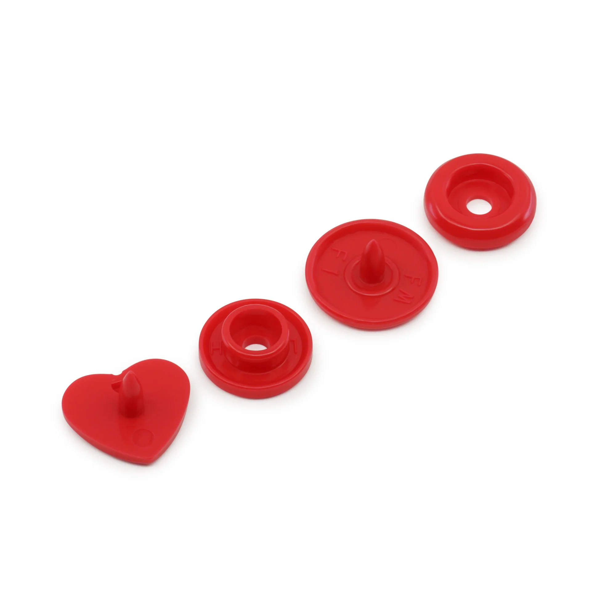 Plastic Color Heart Snaps, 12 Sets, Red - Image 4