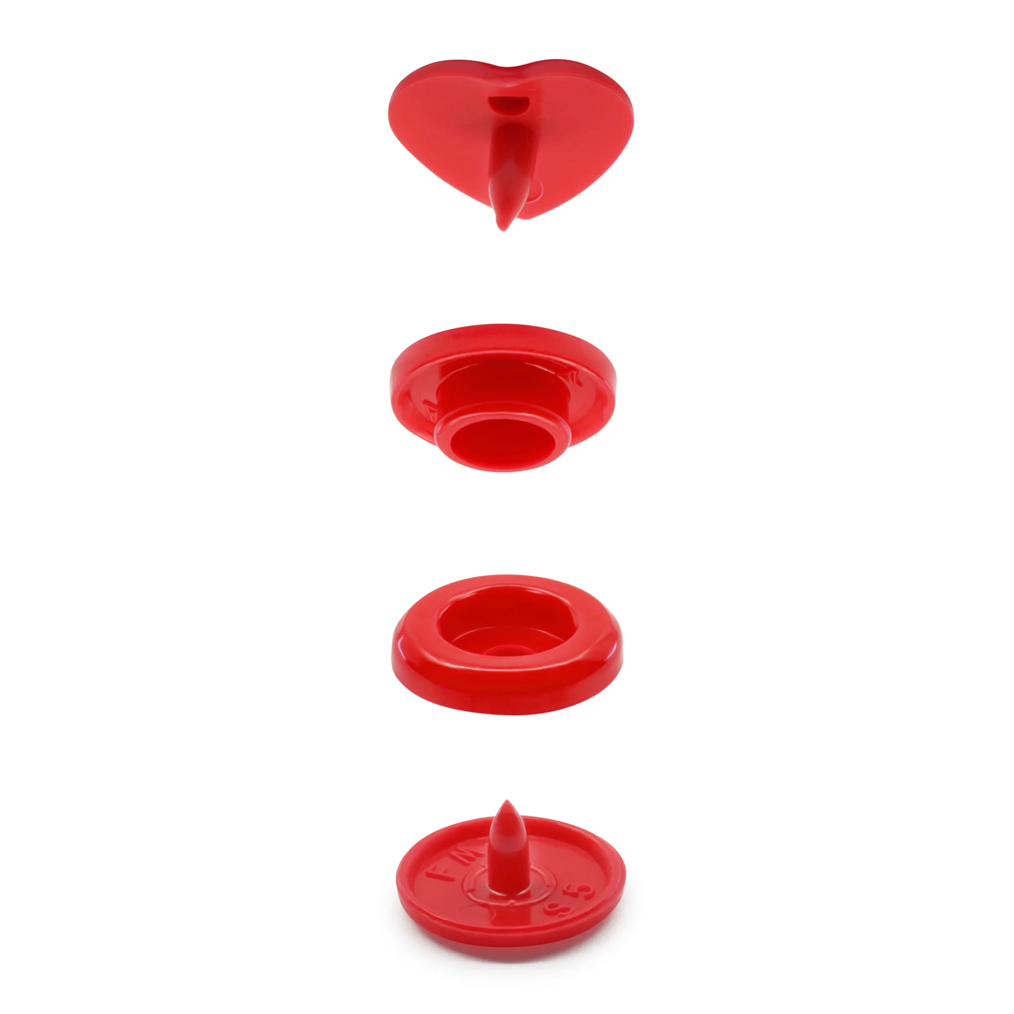 Plastic Color Heart Snaps, 12 Sets, Red - Image 5