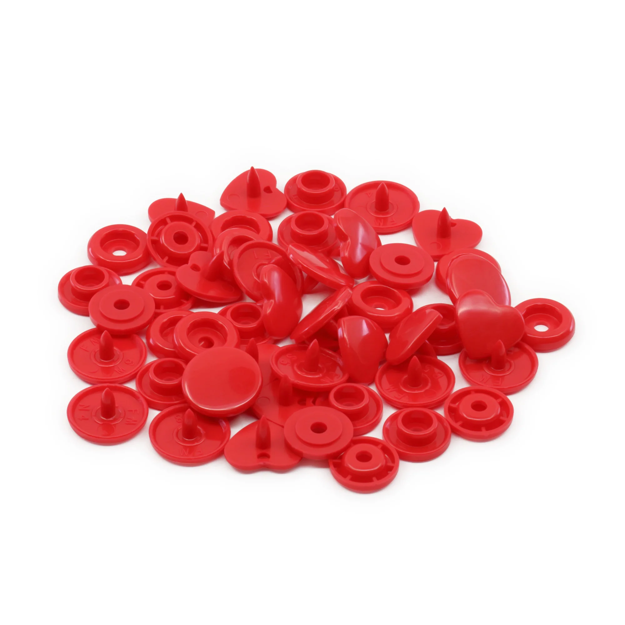 Plastic Color Heart Snaps, 12 Sets, Red - Image 6