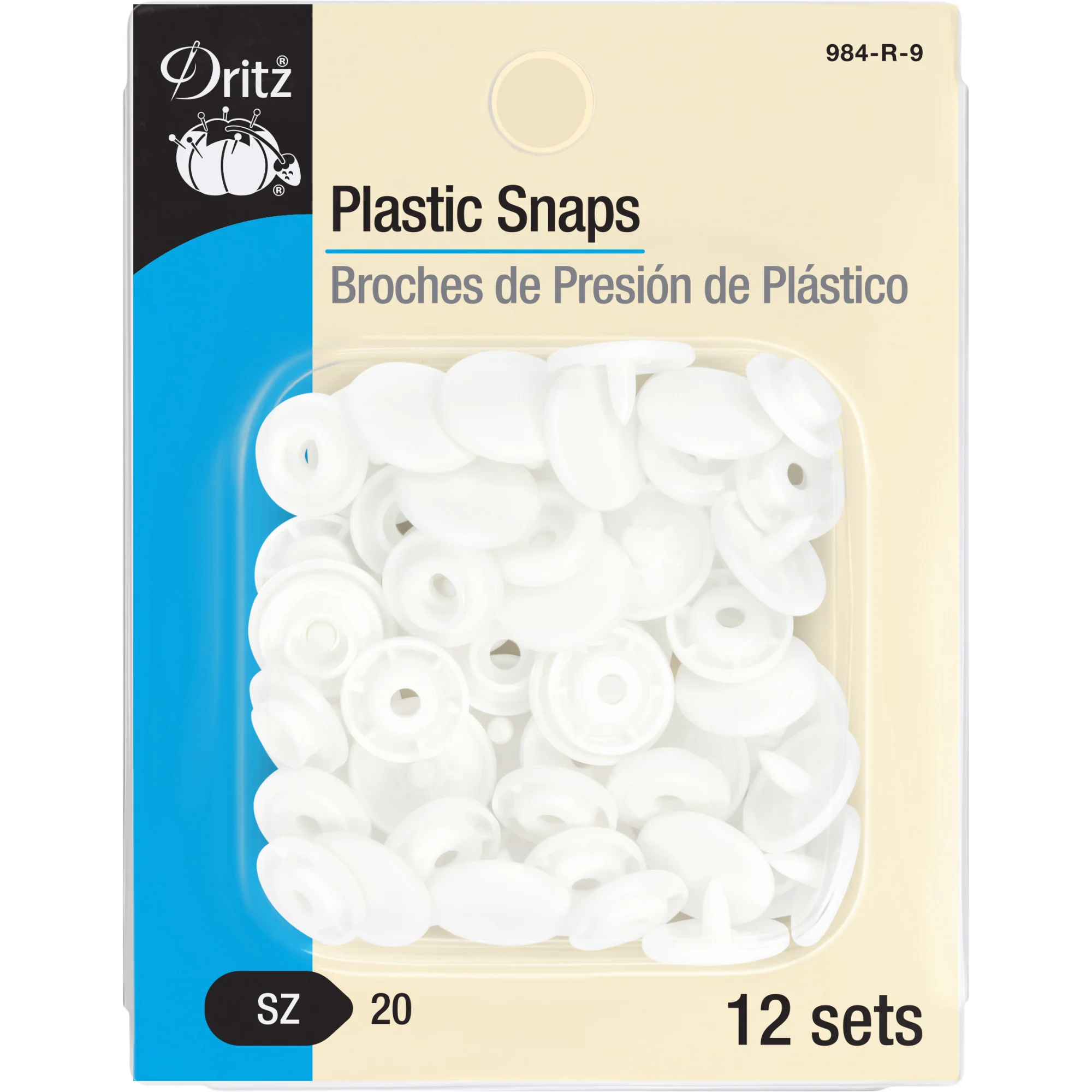 Plastic Color Snaps, 12 Sets, White