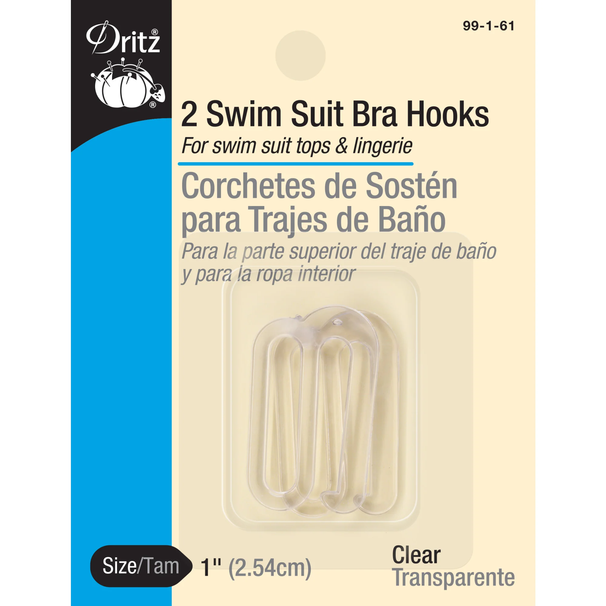 1" Swim Suit Bra Hooks, 2 pc, Clear