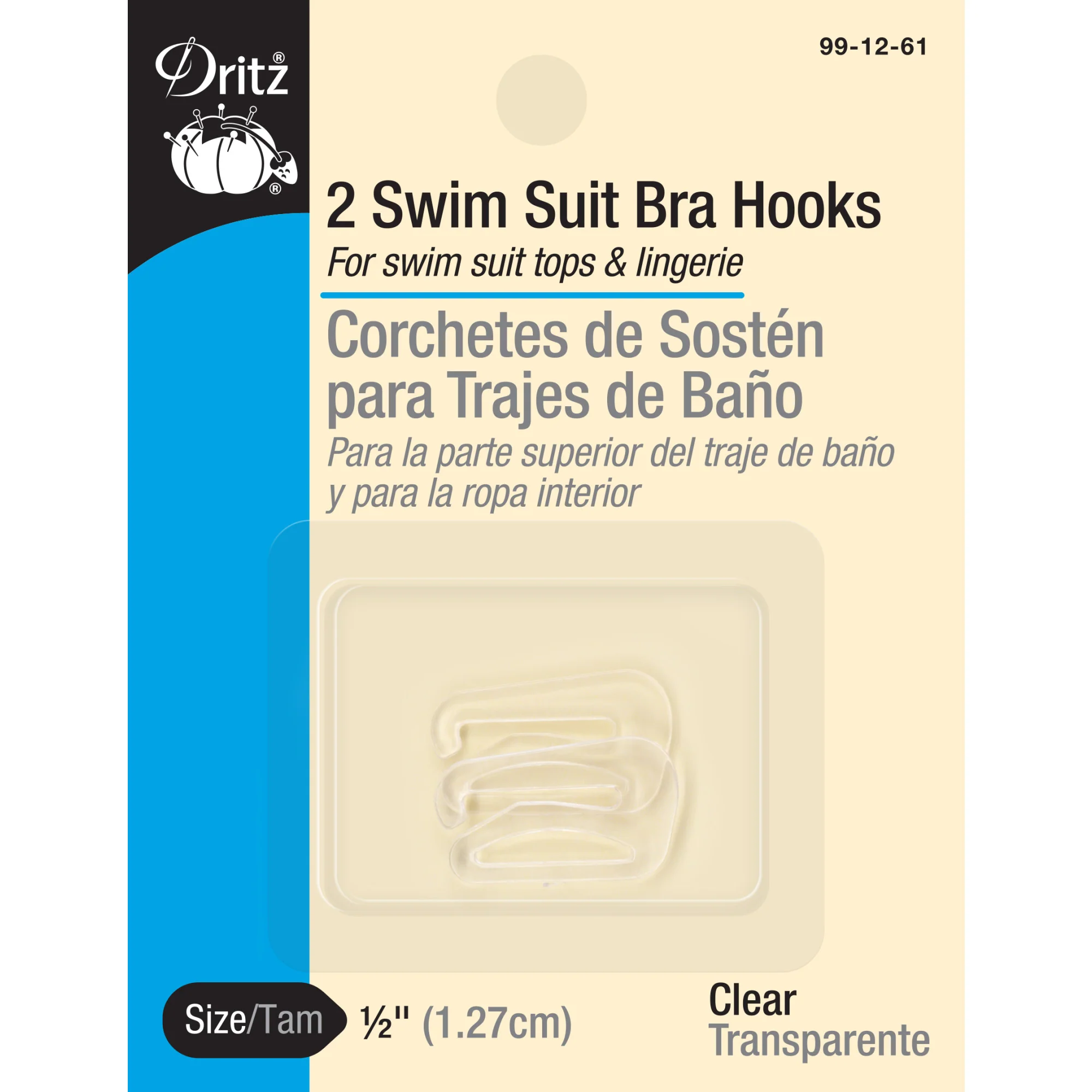 1/2" Swim Suit Bra Hooks, 2 pc, Clear