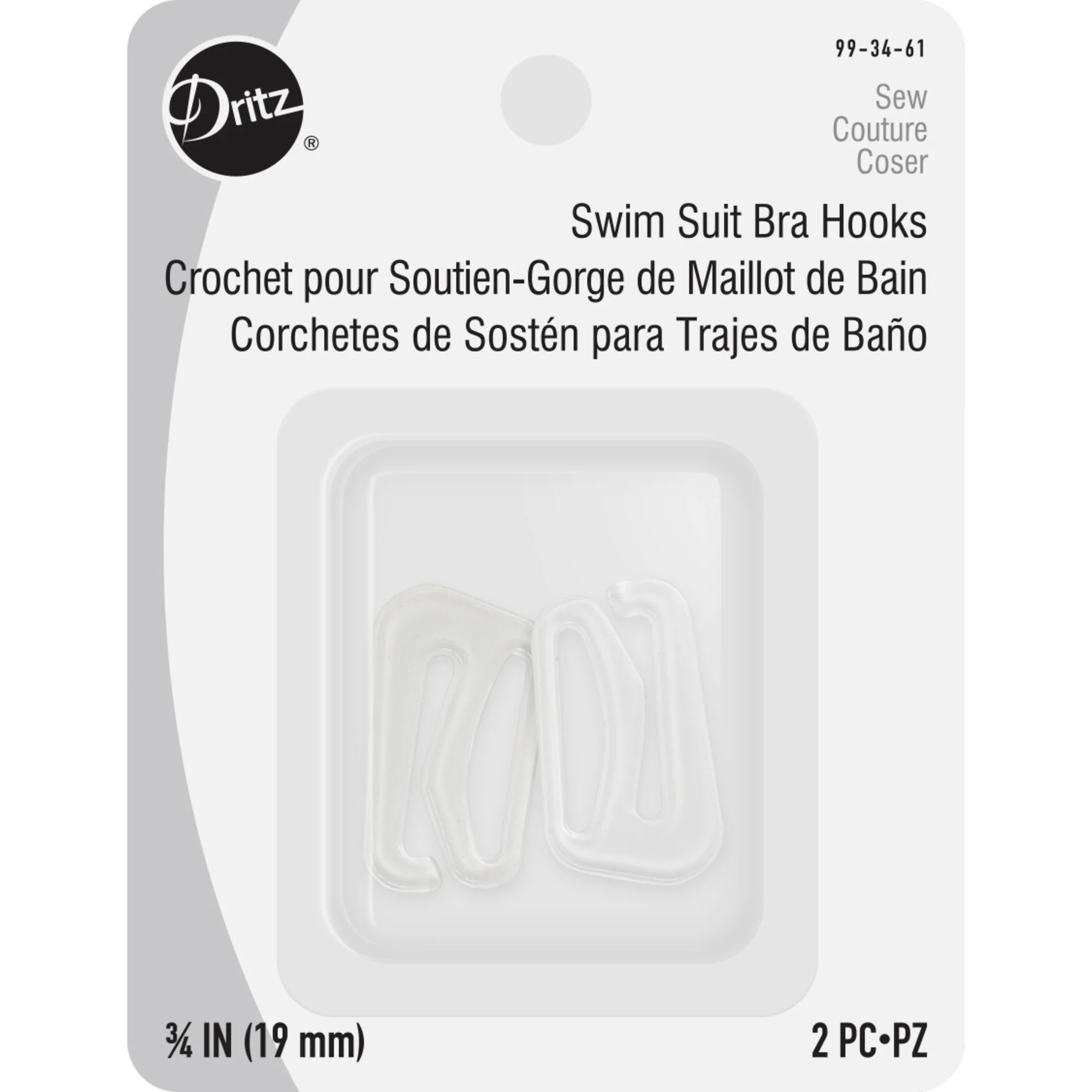 3/4" Swim Suit Bra Hooks, 2 pc, Clear