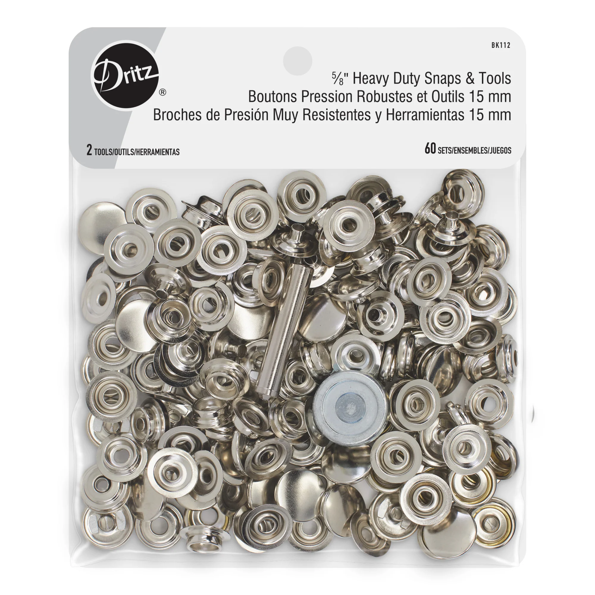 5/8" Heavy Duty Snaps & Tools, 60 Sets, Nickel