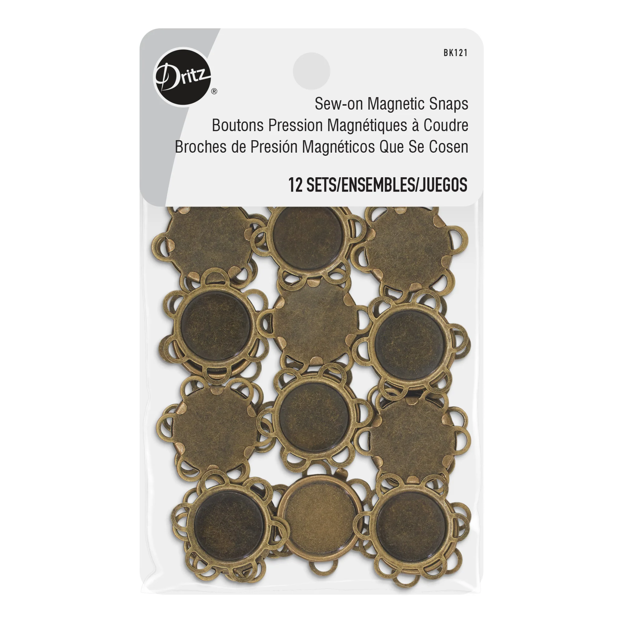 3/4" Magnetic Sew-On Snaps, 12 Sets, Antique brass