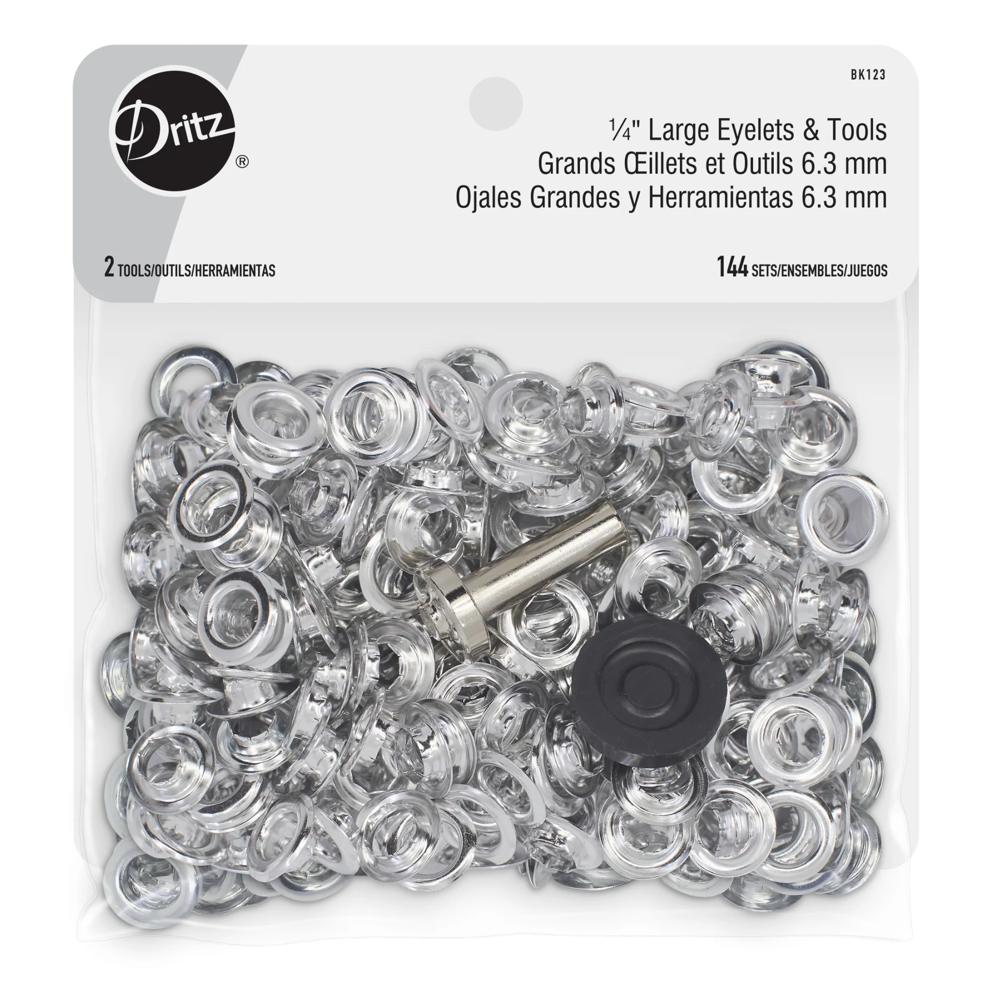 1/4" Large Eyelets & Tools, 144 Sets, Nickel