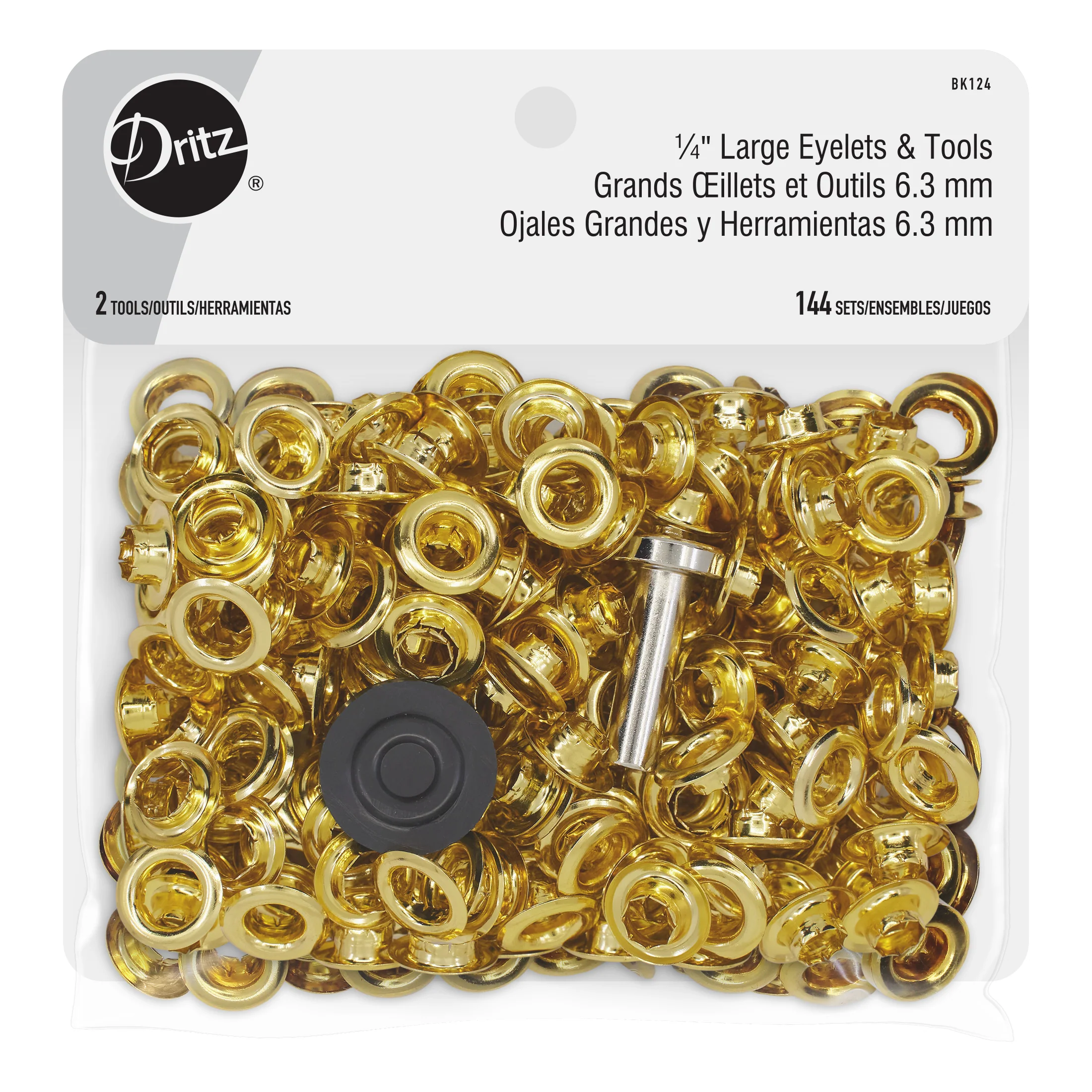 1/4" Large Eyelets & Tools, 144 Sets, Gold