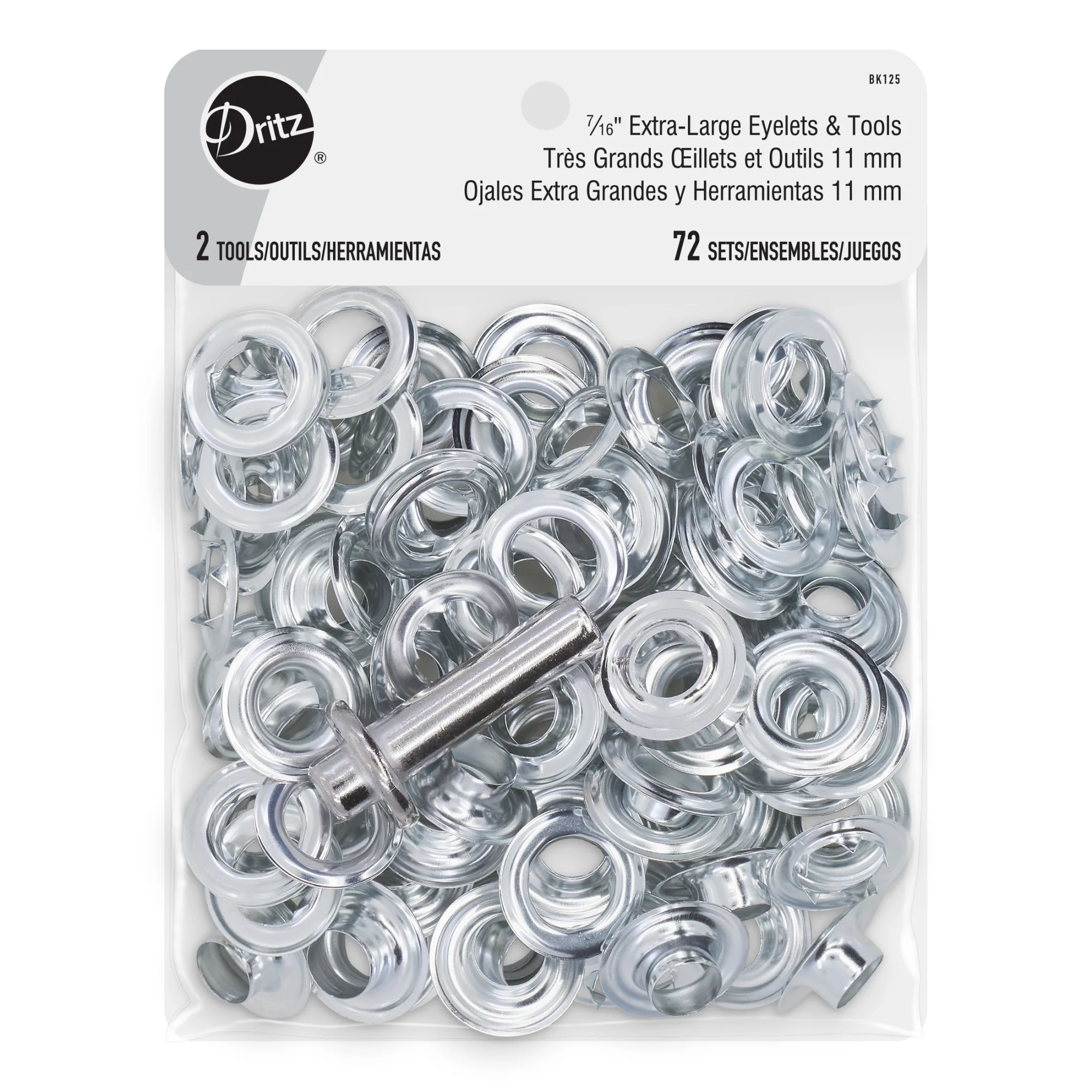 7/16" Extra-Large Eyelets & Tools, 72 Sets, Nickel