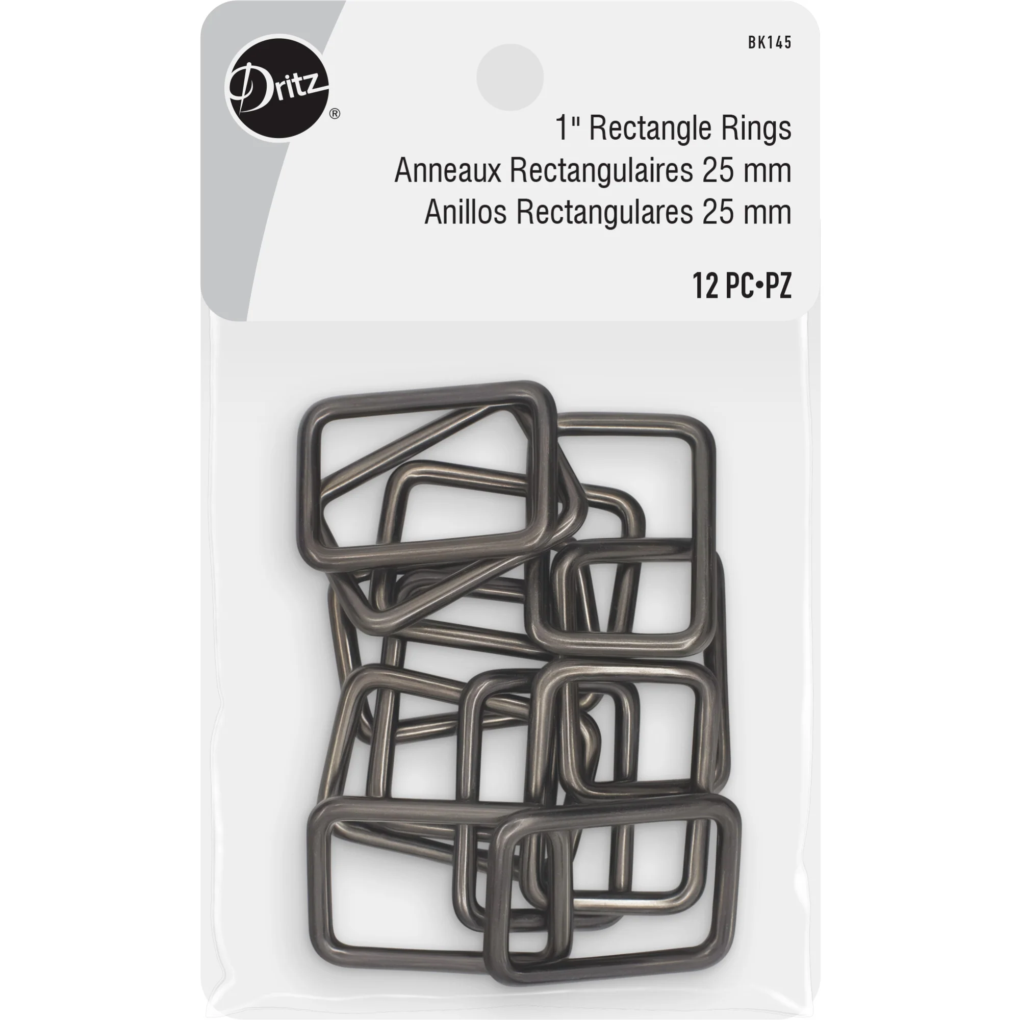 1" Rectangle Rings, Gunmetal, 12 pc